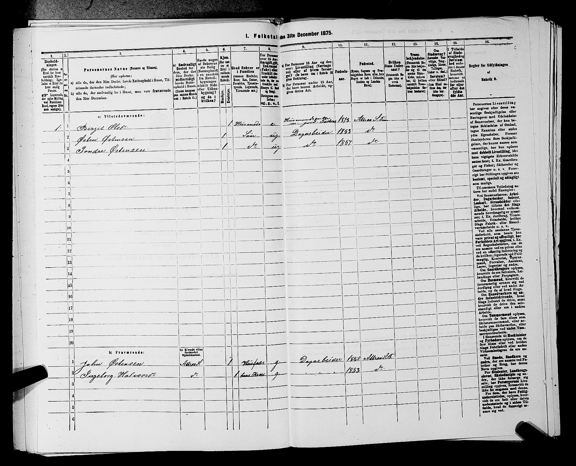 SAKO, 1875 census for 0826P Tinn, 1875, p. 423