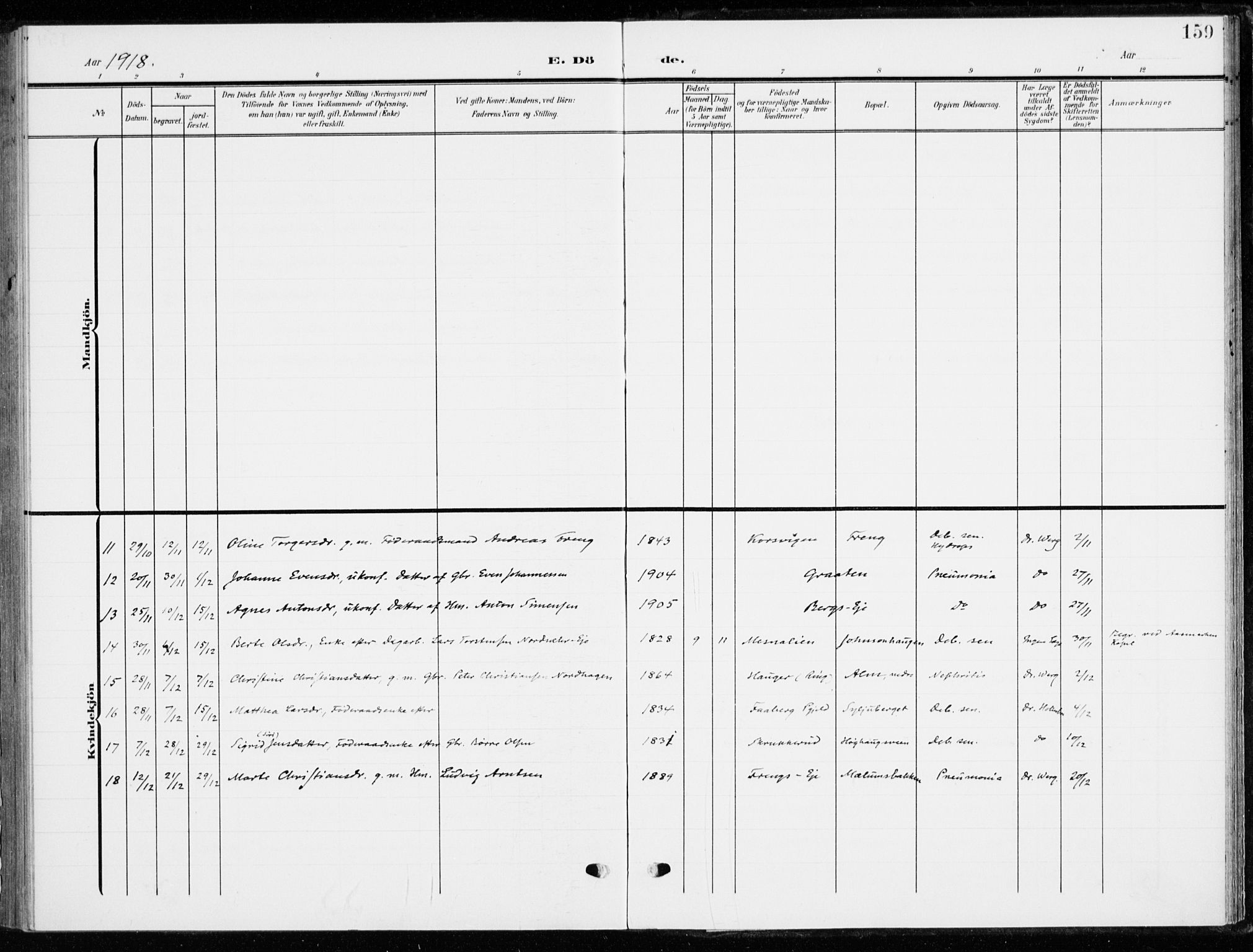 Ringsaker prestekontor, SAH/PREST-014/K/Ka/L0021: Parish register (official) no. 21, 1905-1920, p. 159