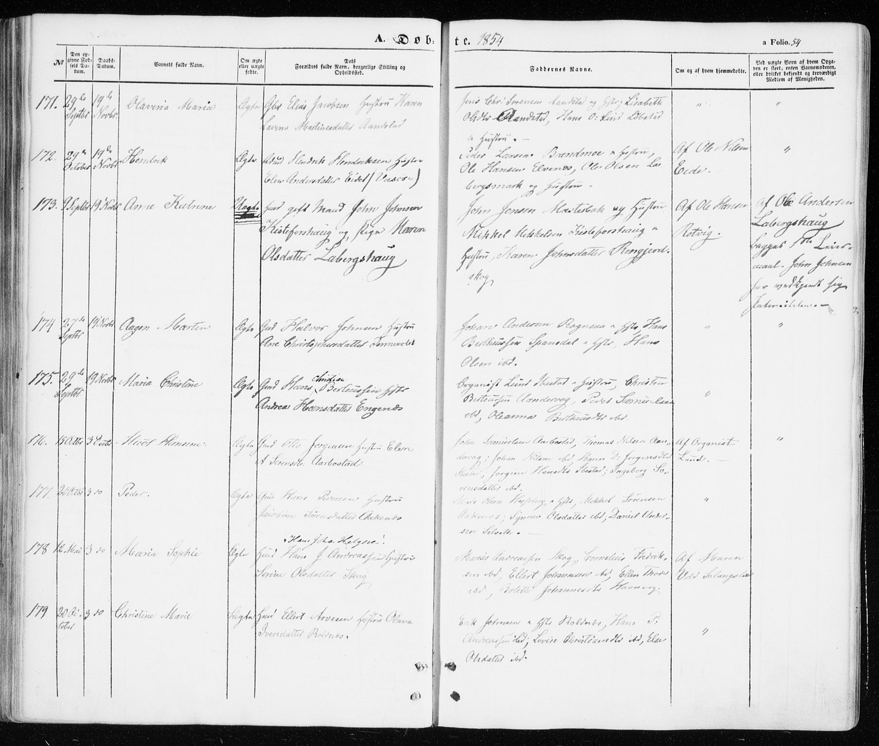 Ibestad sokneprestembete, AV/SATØ-S-0077/H/Ha/Haa/L0008kirke: Parish register (official) no. 8, 1850-1859, p. 54