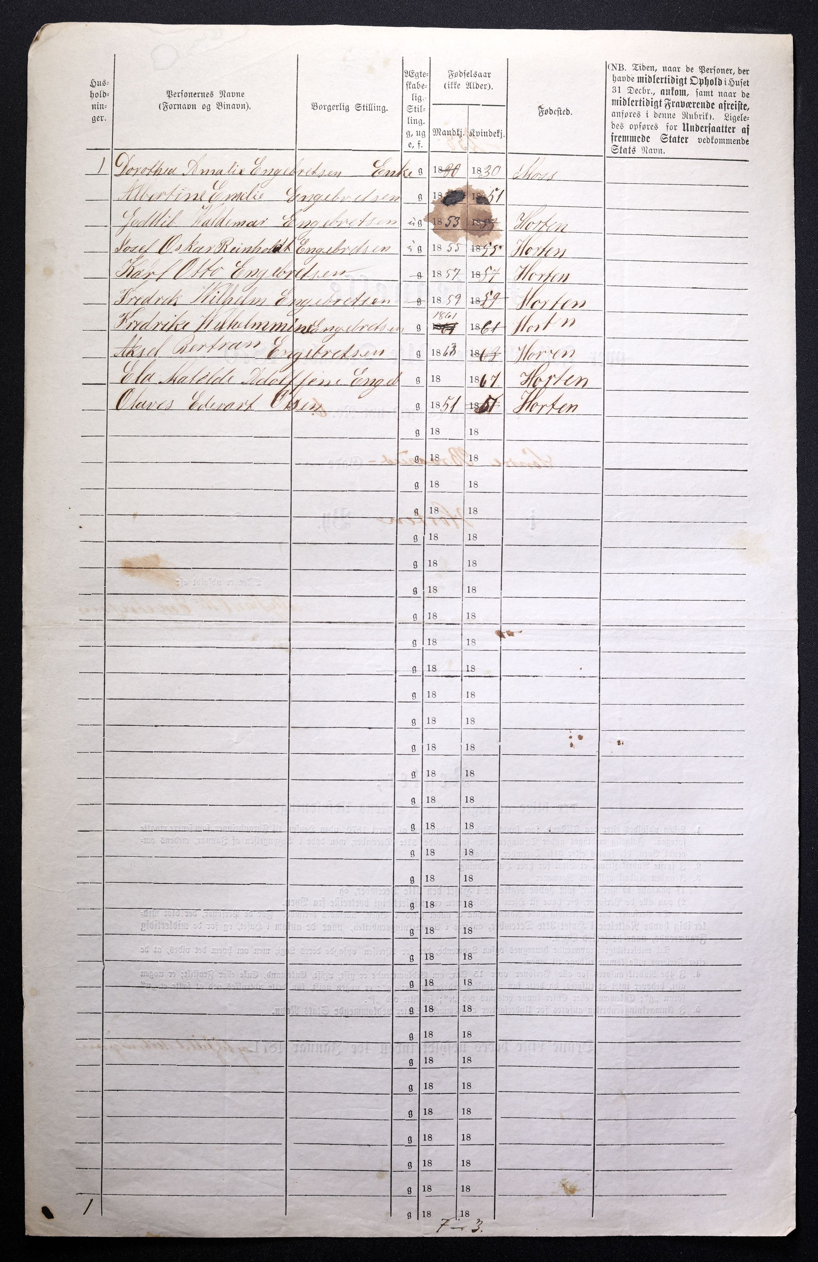 RA, 1870 census for 0703 Horten, 1870, p. 522