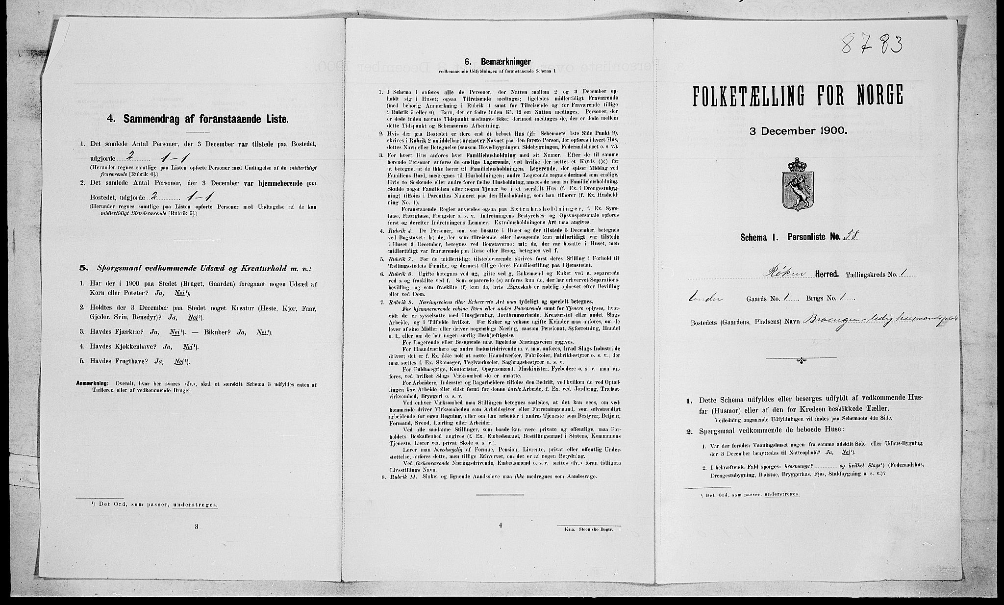 RA, 1900 census for Røyken, 1900, p. 144