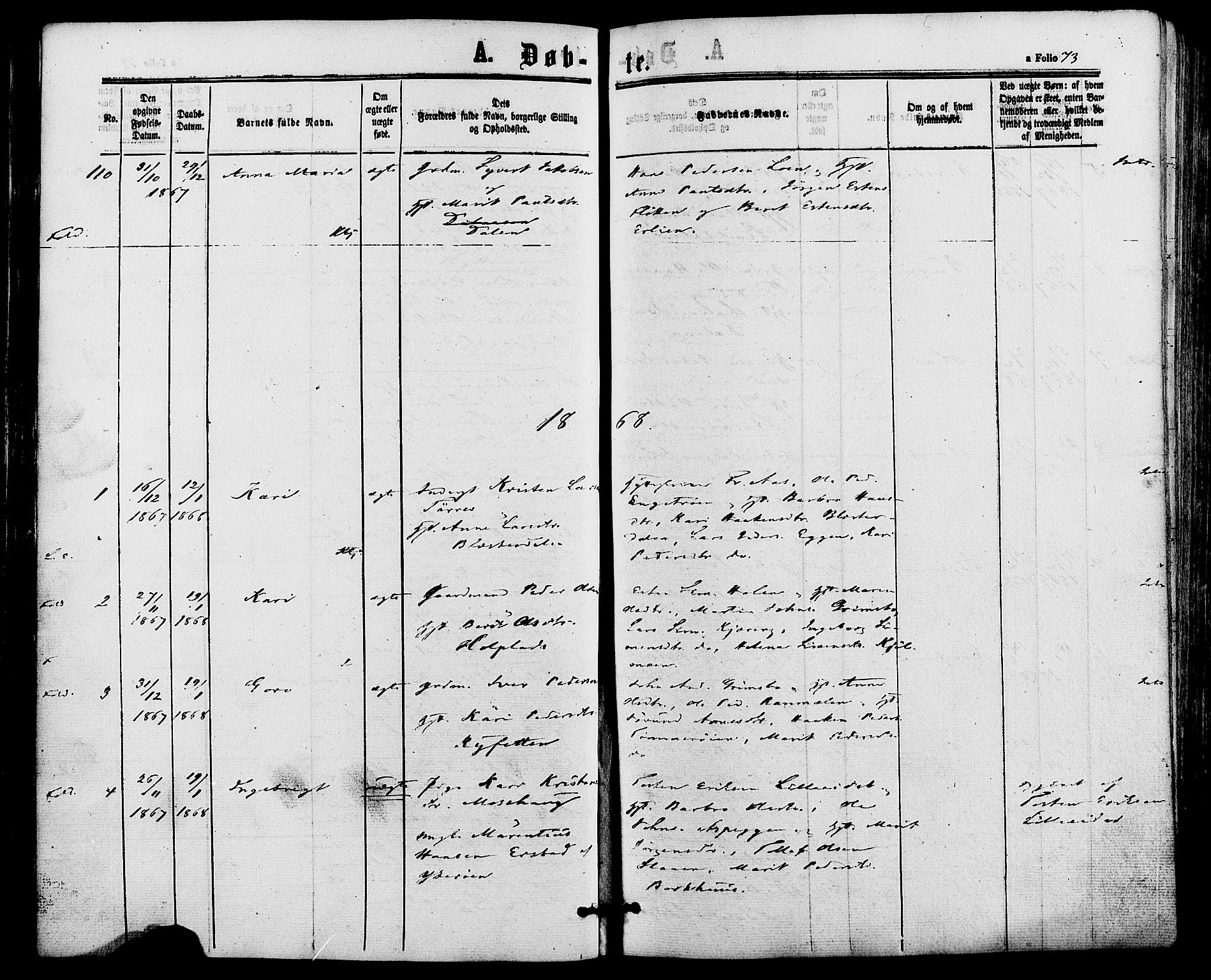 Alvdal prestekontor, SAH/PREST-060/H/Ha/Haa/L0001: Parish register (official) no. 1, 1863-1882, p. 73