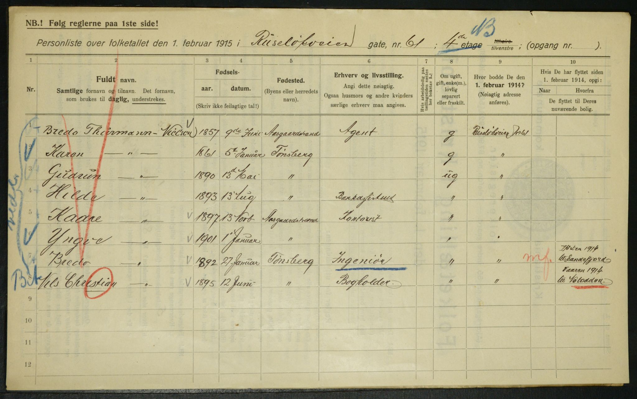 OBA, Municipal Census 1915 for Kristiania, 1915, p. 85300