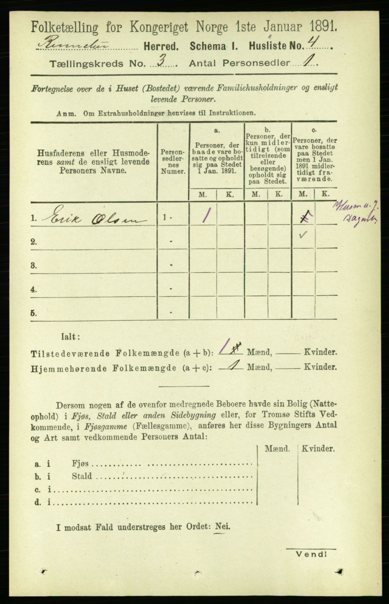 RA, 1891 census for 1635 Rennebu, 1891, p. 1289