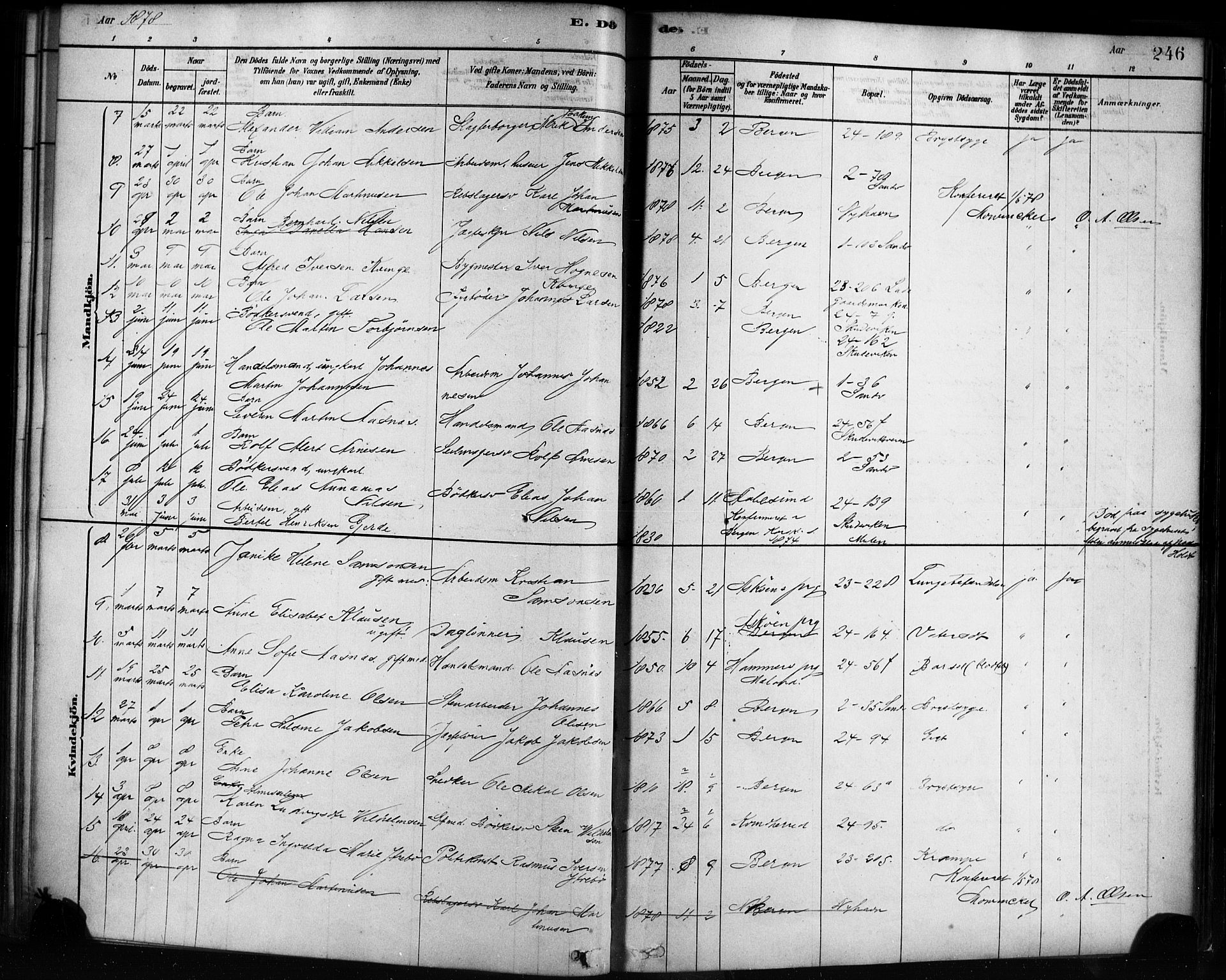 Sandviken Sokneprestembete, AV/SAB-A-77601/H/Ha/L0002: Parish register (official) no. A 2, 1878-1896, p. 246