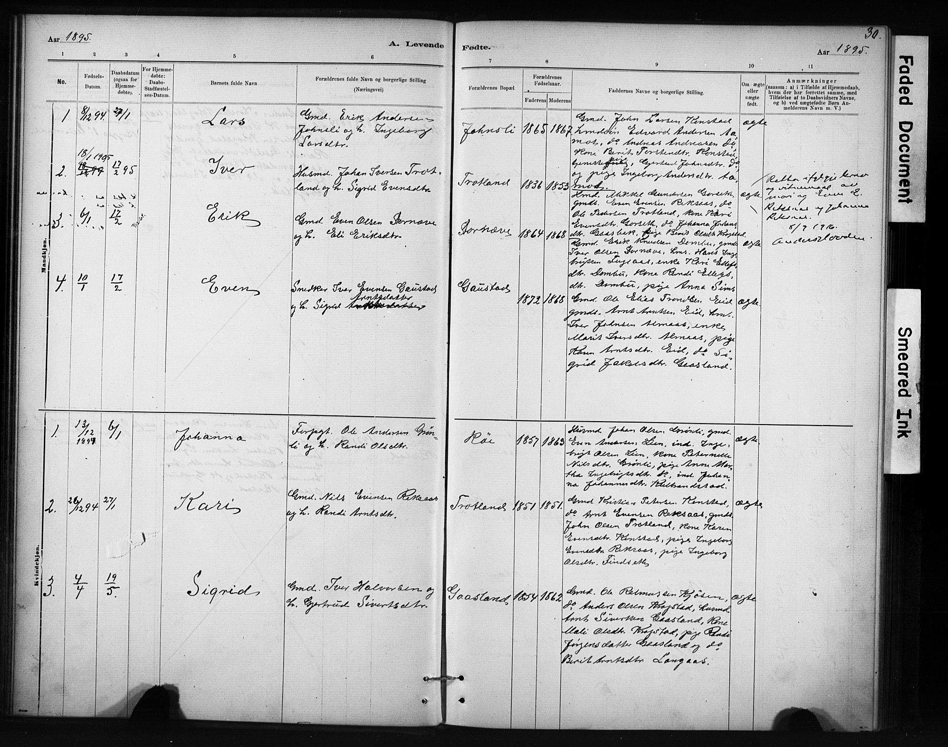Ministerialprotokoller, klokkerbøker og fødselsregistre - Sør-Trøndelag, SAT/A-1456/694/L1127: Parish register (official) no. 694A01, 1887-1905, p. 30
