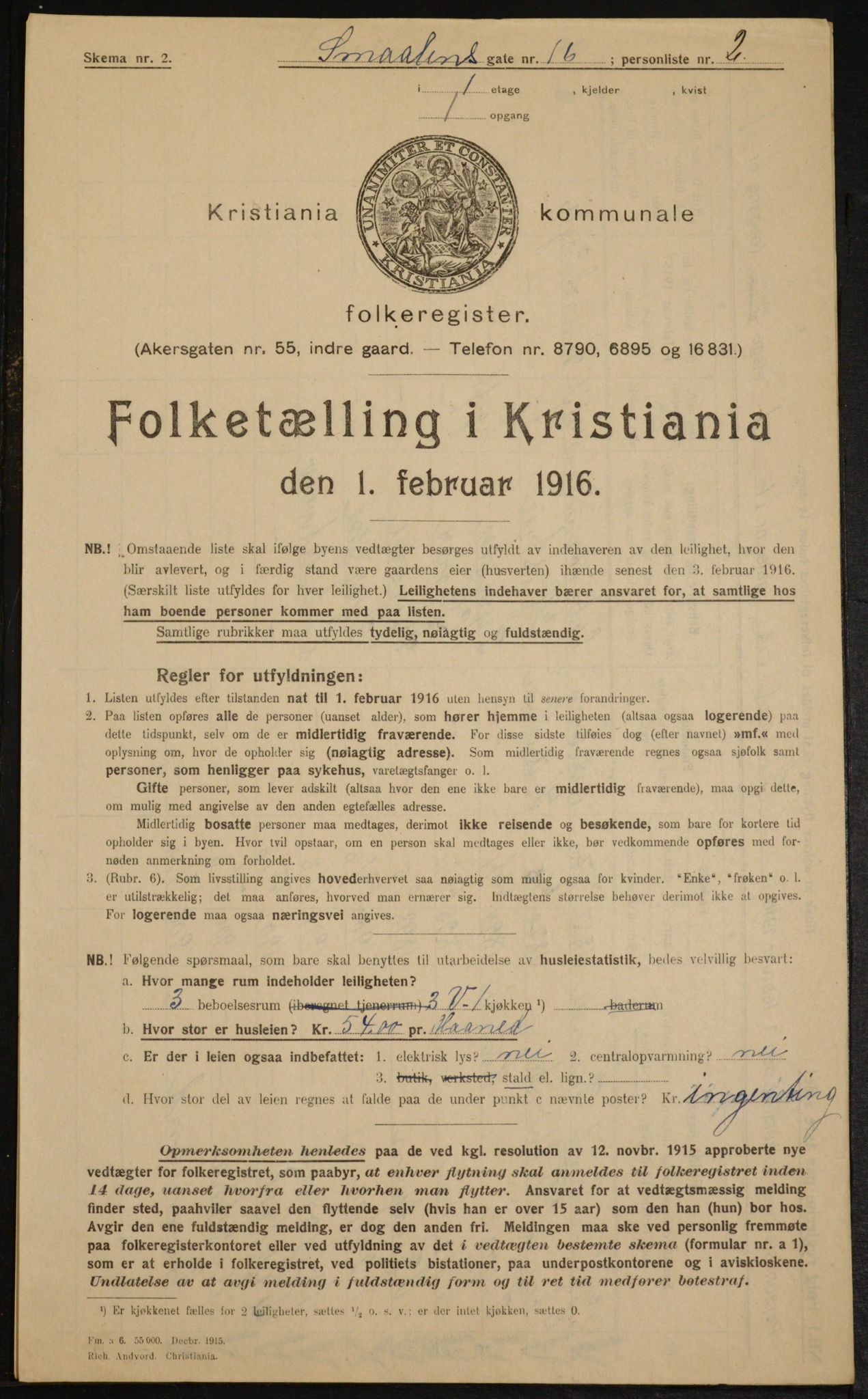 OBA, Municipal Census 1916 for Kristiania, 1916, p. 100401