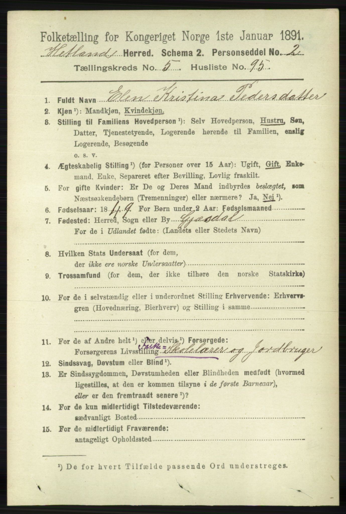 RA, 1891 census for 1126 Hetland, 1891, p. 3345