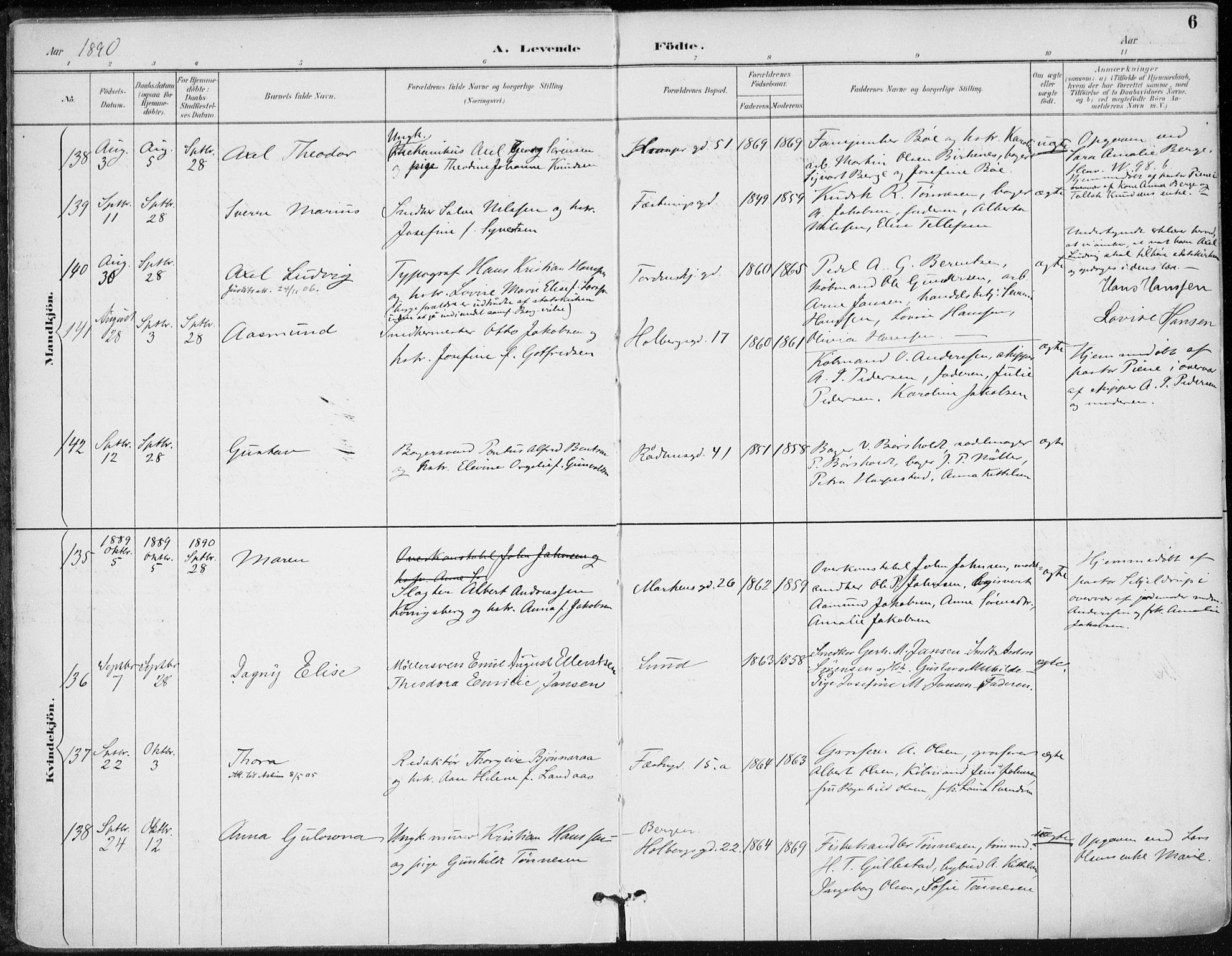 Kristiansand domprosti, AV/SAK-1112-0006/F/Fa/L0019: Parish register (official) no. A 18, 1890-1897, p. 6