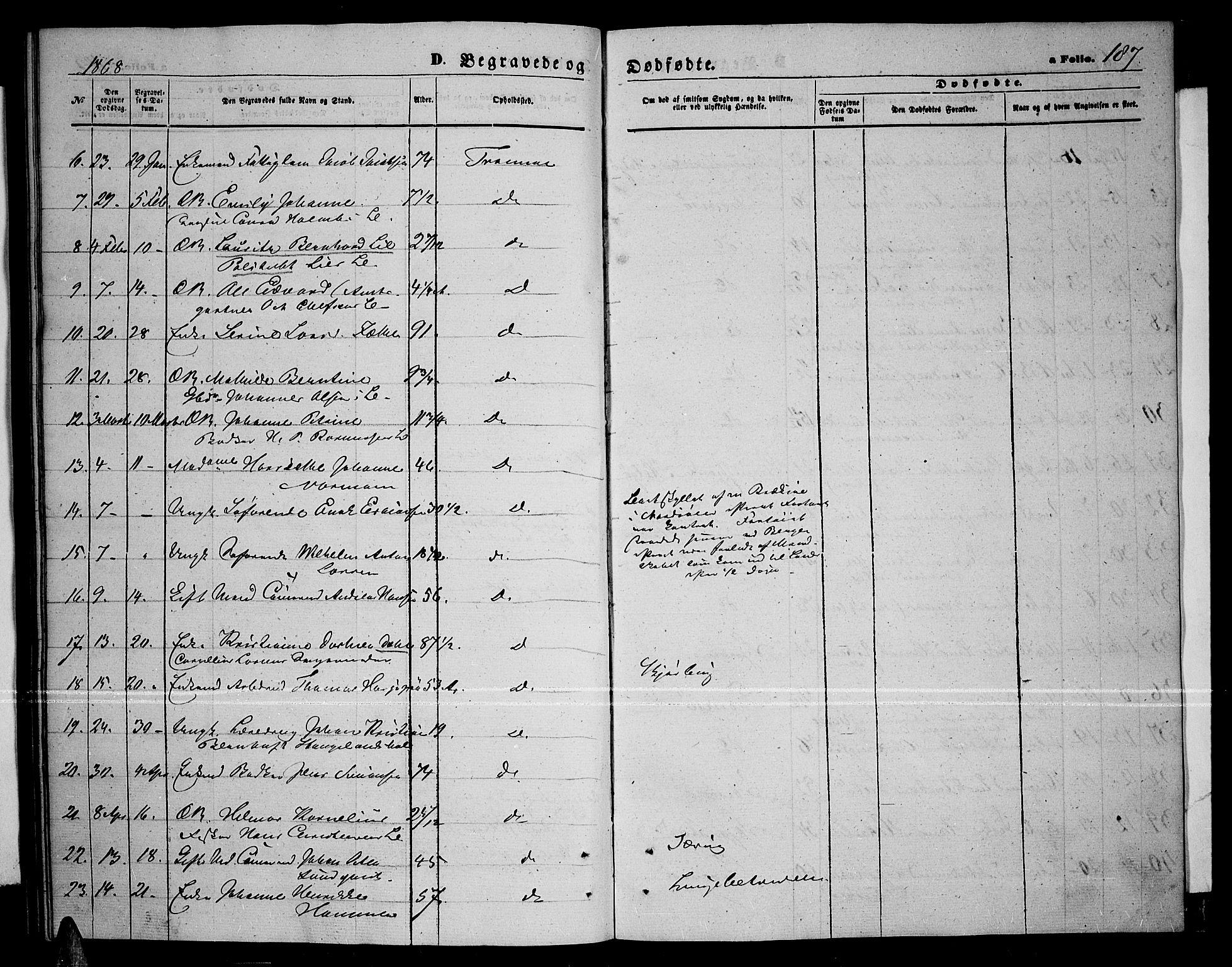 Tromsø sokneprestkontor/stiftsprosti/domprosti, AV/SATØ-S-1343/G/Gb/L0007klokker: Parish register (copy) no. 7, 1867-1875, p. 187