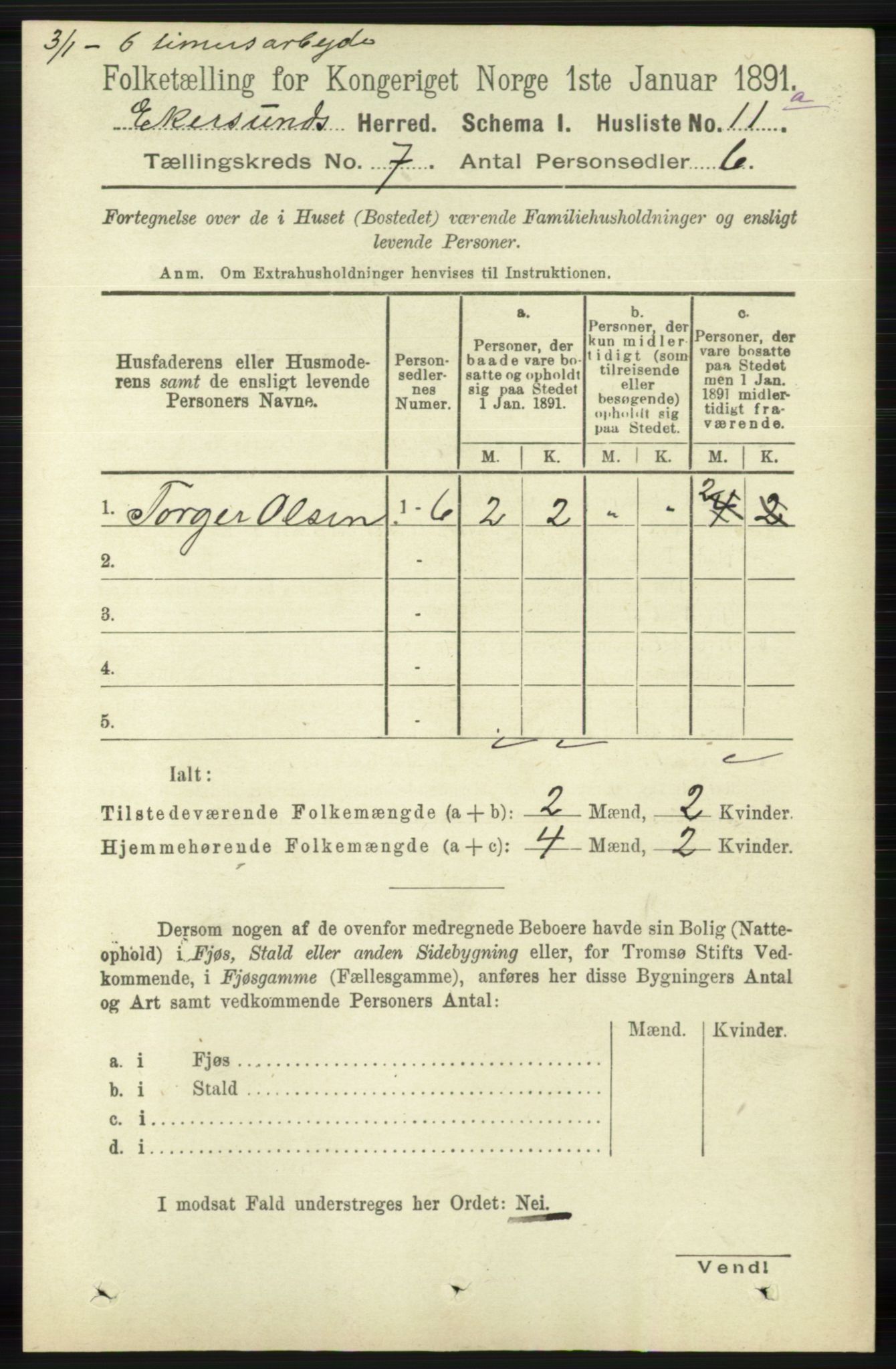 RA, 1891 census for 1116 Eigersund herred, 1891, p. 2733