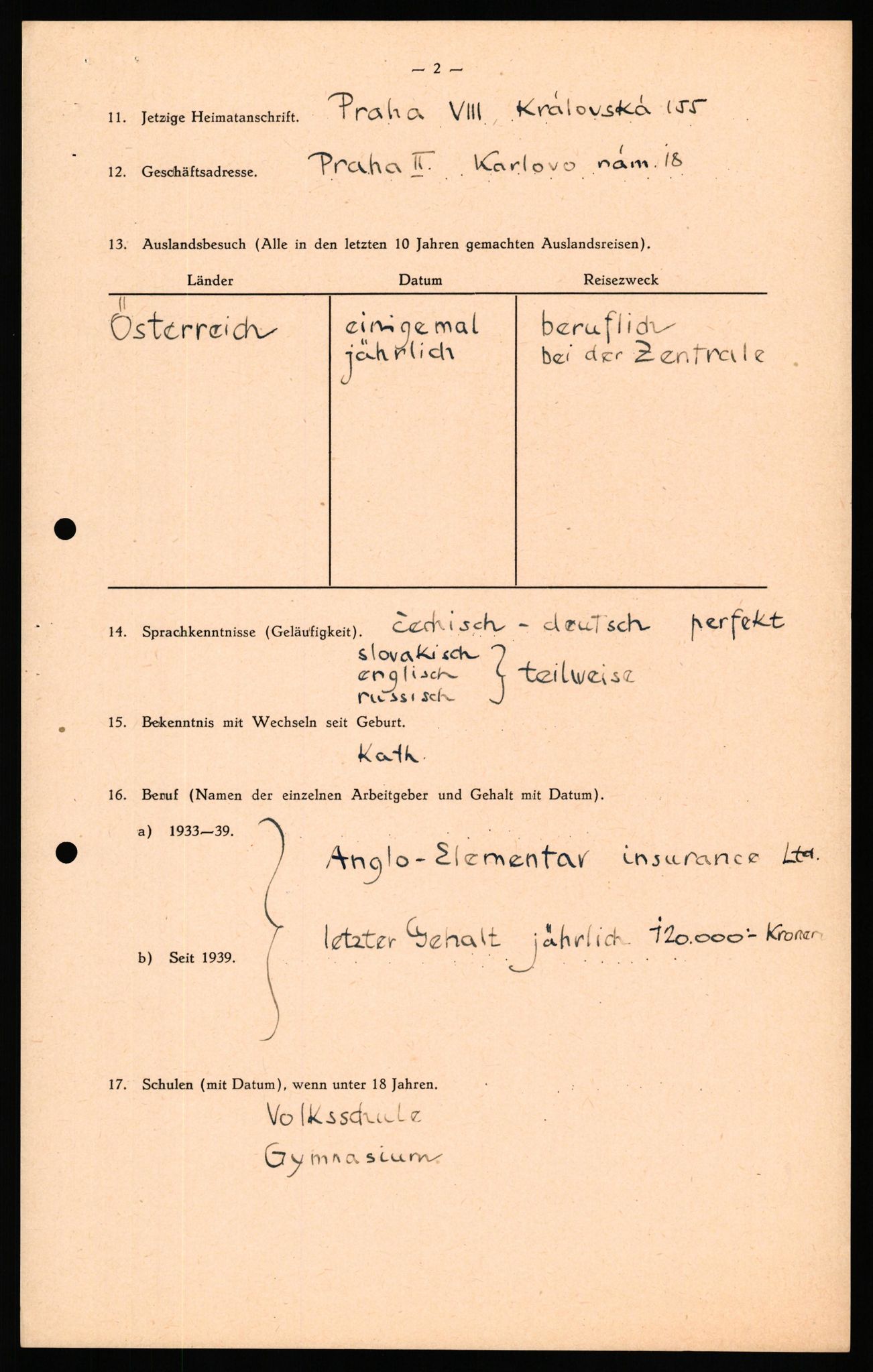 Forsvaret, Forsvarets overkommando II, AV/RA-RAFA-3915/D/Db/L0041: CI Questionaires.  Diverse nasjonaliteter., 1945-1946, p. 264