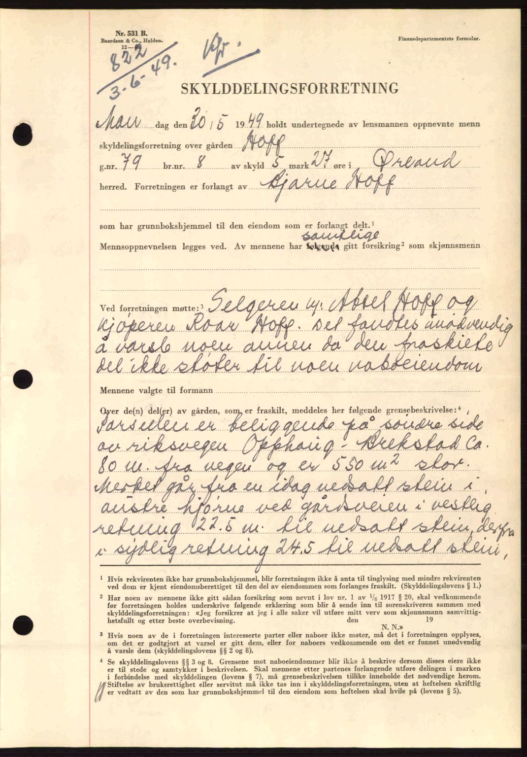 Fosen sorenskriveri, AV/SAT-A-1107/1/2/2C: Mortgage book no. A9, 1948-1949, Diary no: : 822/1949