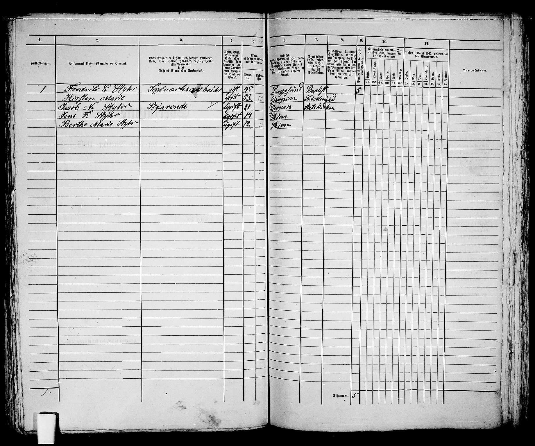 RA, 1865 census for Skien, 1865, p. 291