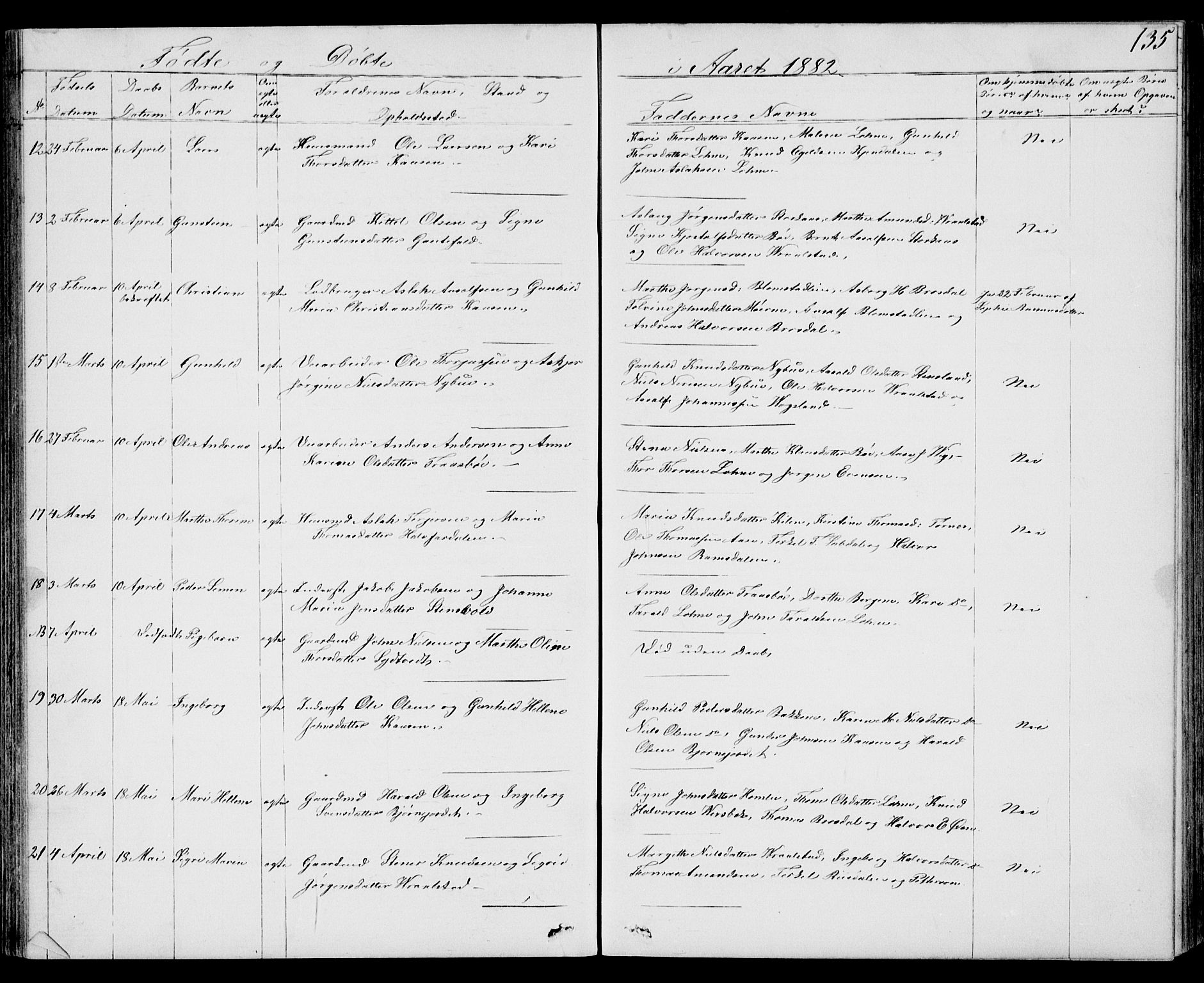 Drangedal kirkebøker, SAKO/A-258/G/Gb/L0001: Parish register (copy) no. II 1, 1856-1894, p. 135