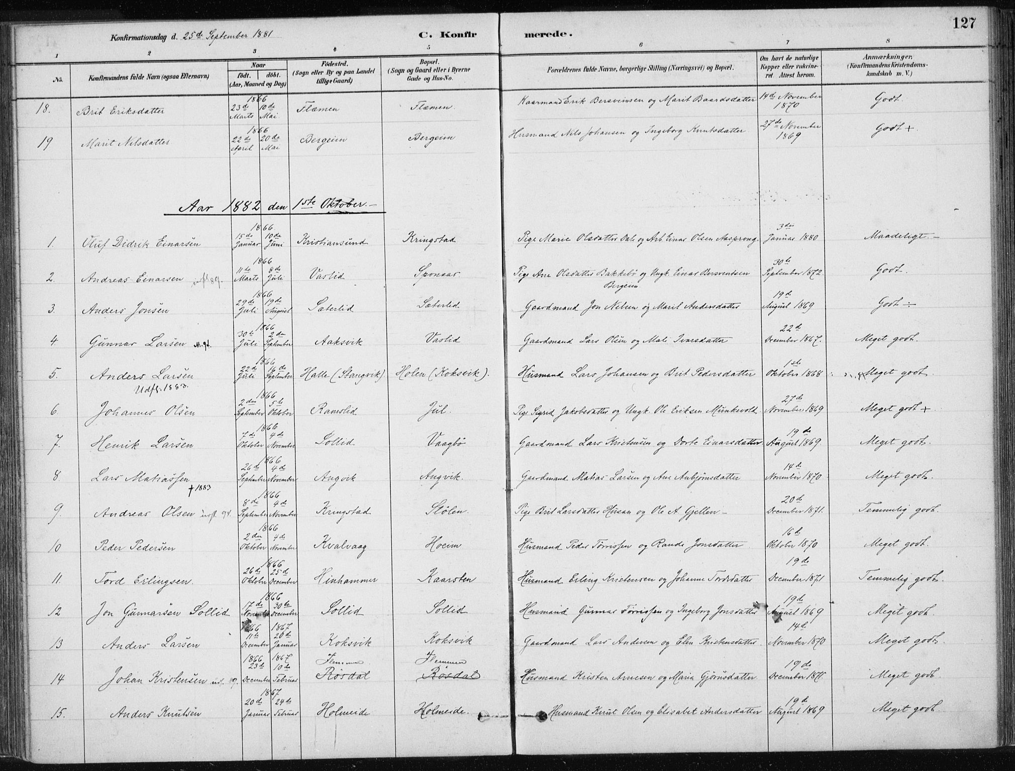 Ministerialprotokoller, klokkerbøker og fødselsregistre - Møre og Romsdal, AV/SAT-A-1454/586/L0987: Parish register (official) no. 586A13, 1879-1892, p. 127