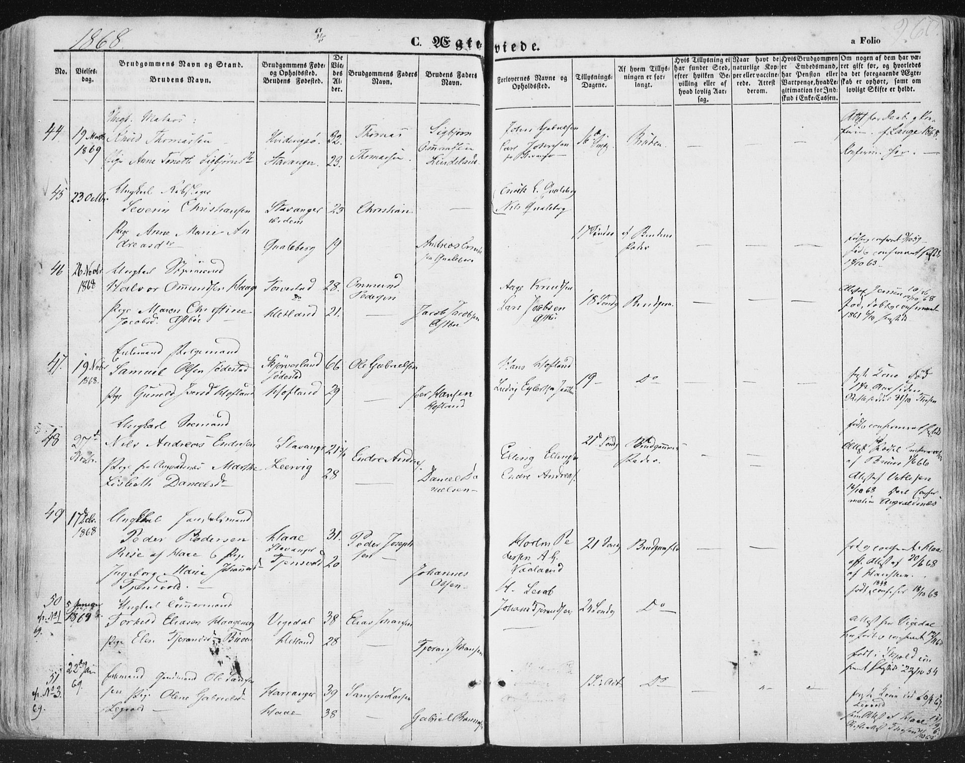 Hetland sokneprestkontor, AV/SAST-A-101826/30/30BA/L0002: Parish register (official) no. A 2, 1849-1869, p. 260