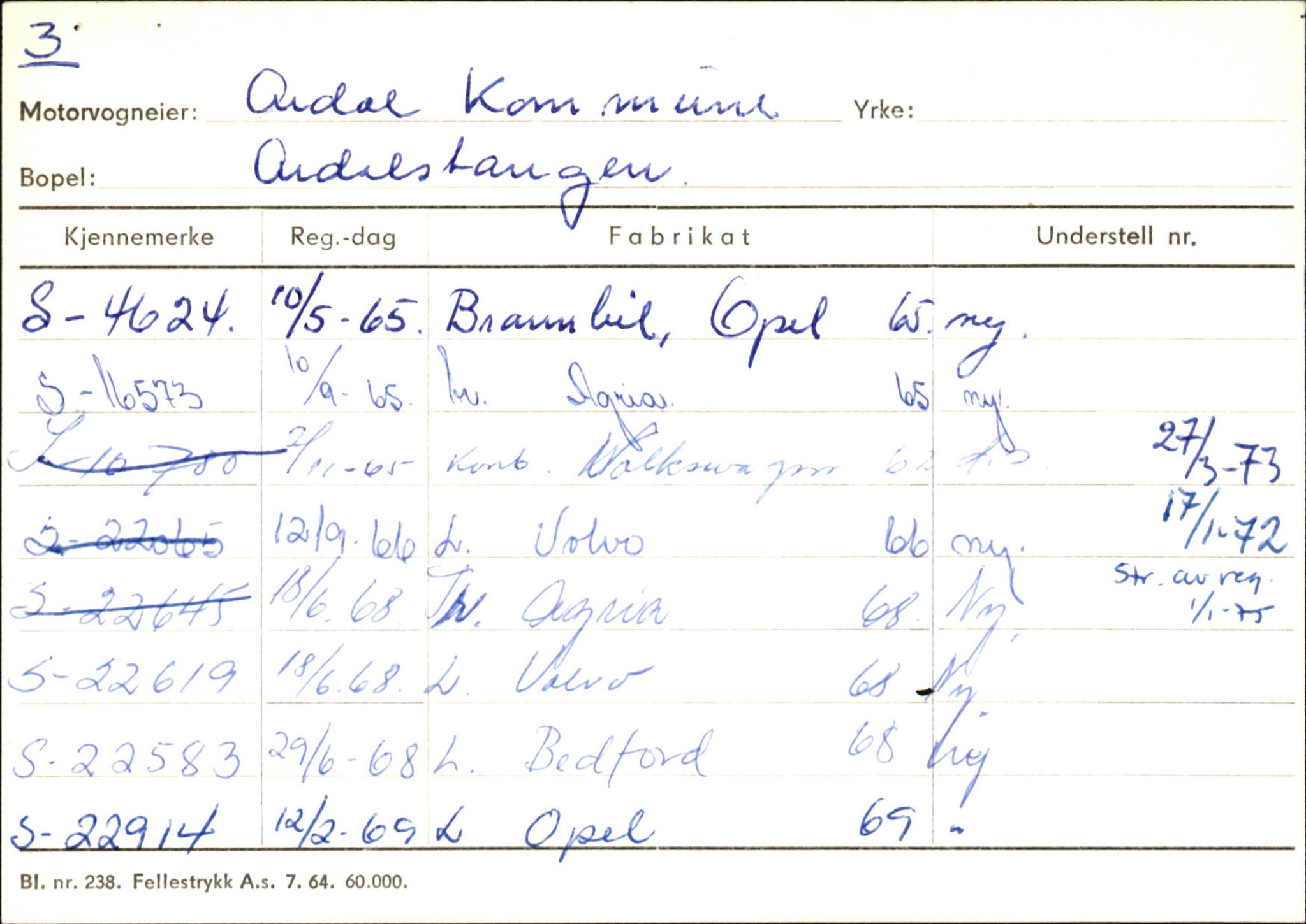 Statens vegvesen, Sogn og Fjordane vegkontor, SAB/A-5301/4/F/L0146: Registerkort Årdal R-Å samt diverse kort, 1945-1975, p. 1426