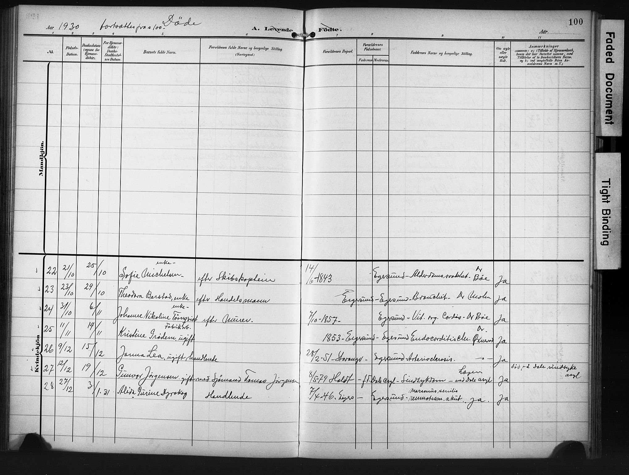 Eigersund sokneprestkontor, SAST/A-101807/S09/L0012: Parish register (copy) no. B 12, 1908-1930, p. 100