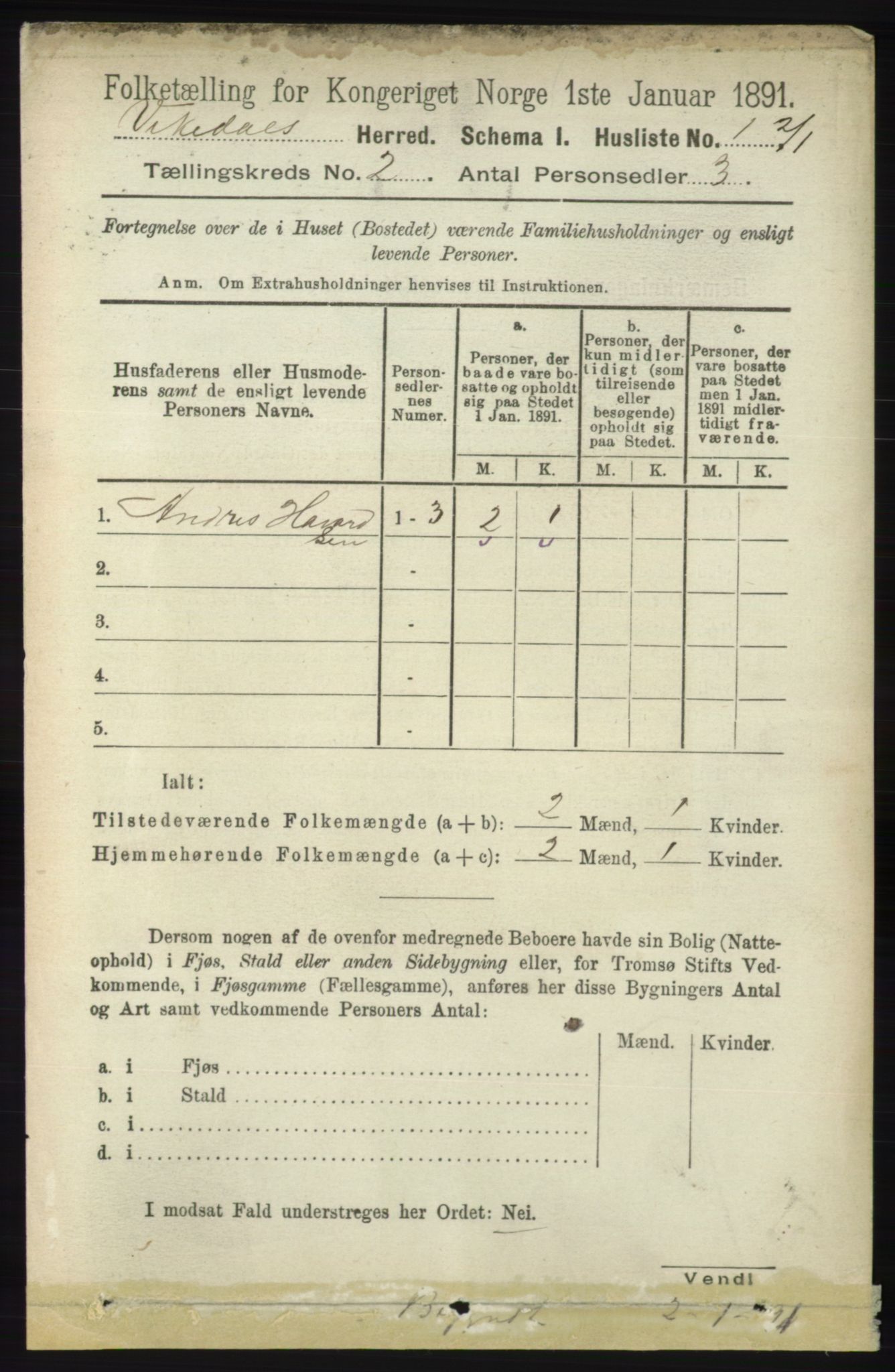RA, 1891 census for 1157 Vikedal, 1891, p. 195
