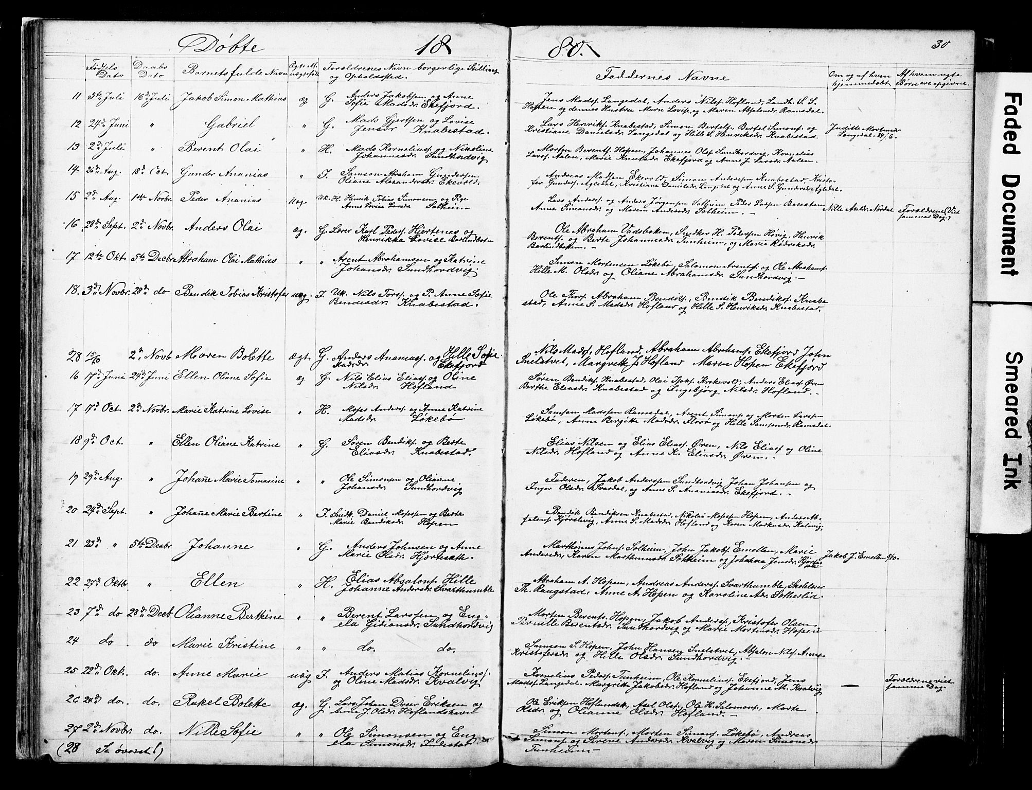 Kinn sokneprestembete, AV/SAB-A-80801/H/Hab/Habe/L0001: Parish register (copy) no. E 1, 1864-1899, p. 30