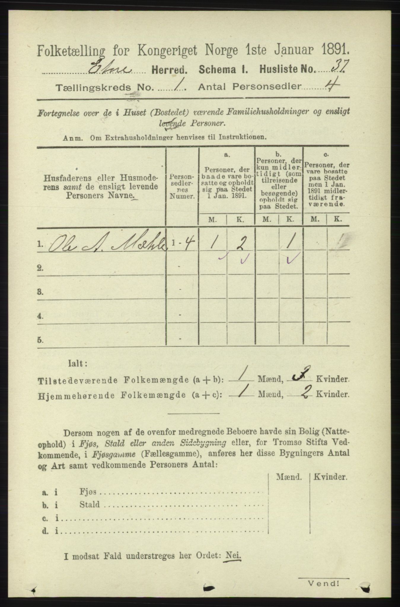 RA, 1891 census for 1211 Etne, 1891, p. 76