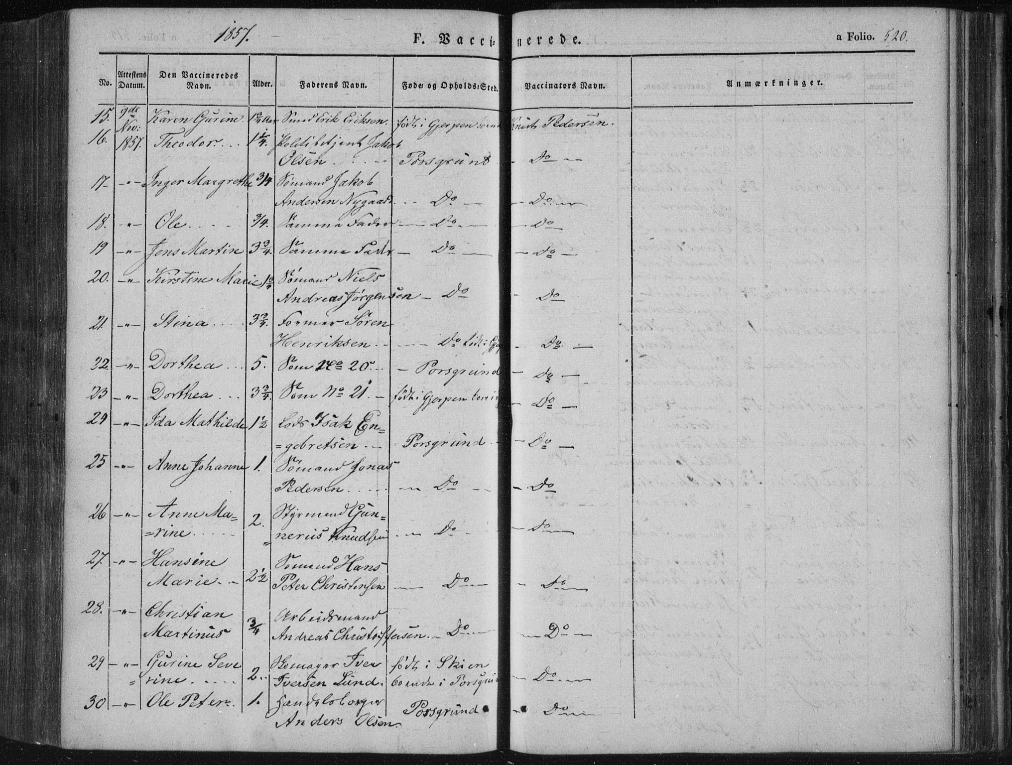 Porsgrunn kirkebøker , SAKO/A-104/F/Fa/L0006: Parish register (official) no. 6, 1841-1857, p. 520