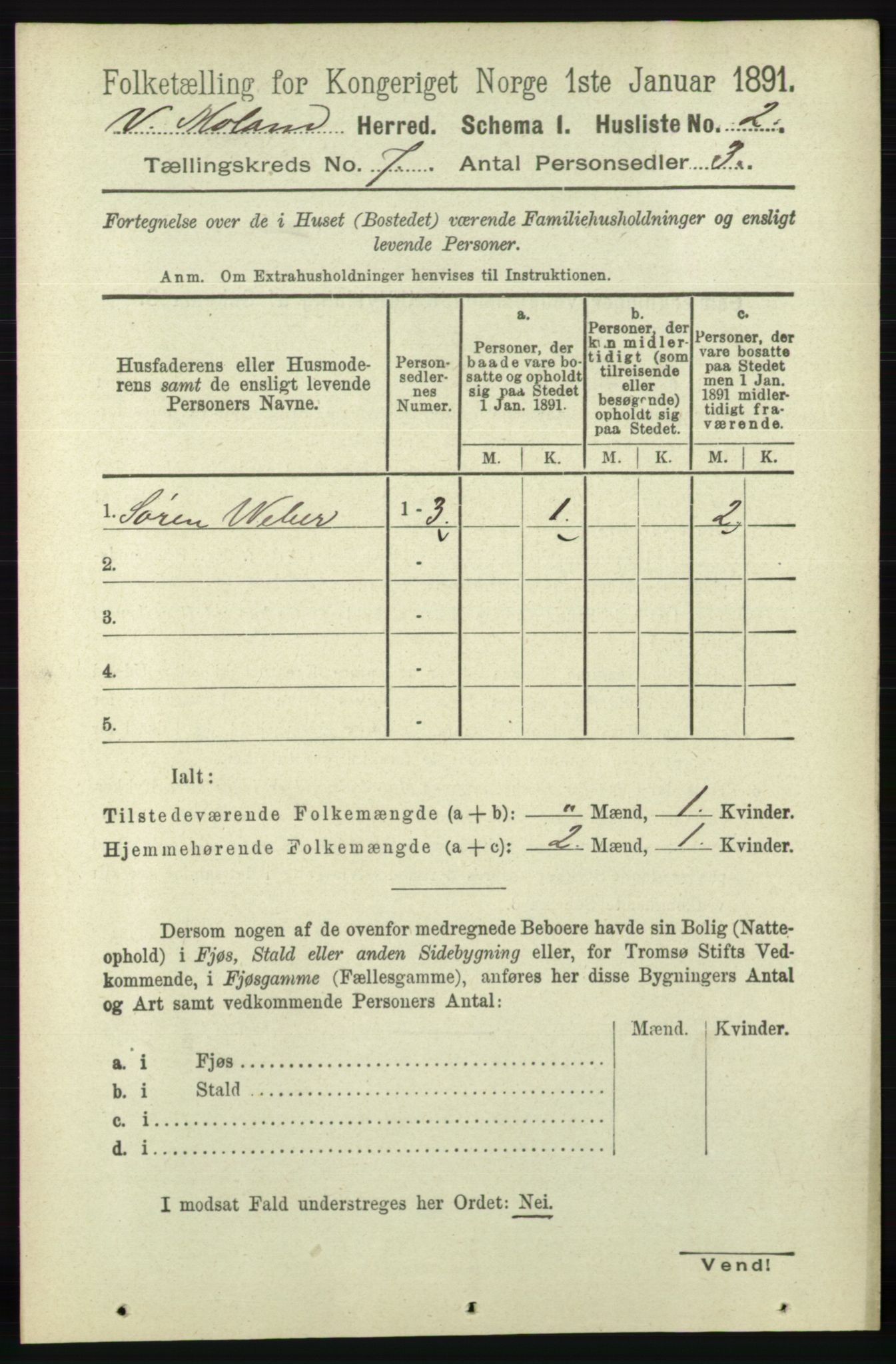 RA, 1891 census for 0926 Vestre Moland, 1891, p. 2761