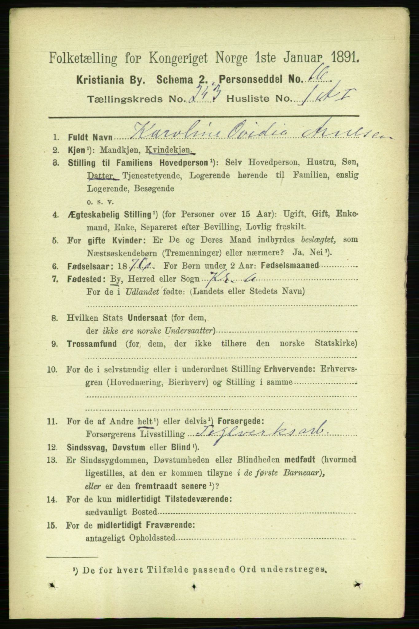 RA, 1891 census for 0301 Kristiania, 1891, p. 153725