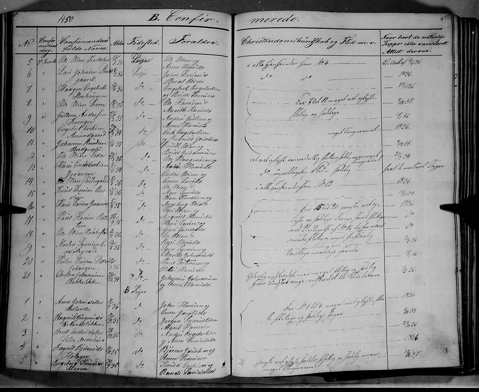 Lesja prestekontor, AV/SAH-PREST-068/H/Ha/Haa/L0006: Parish register (official) no. 6A, 1843-1854, p. 476-477