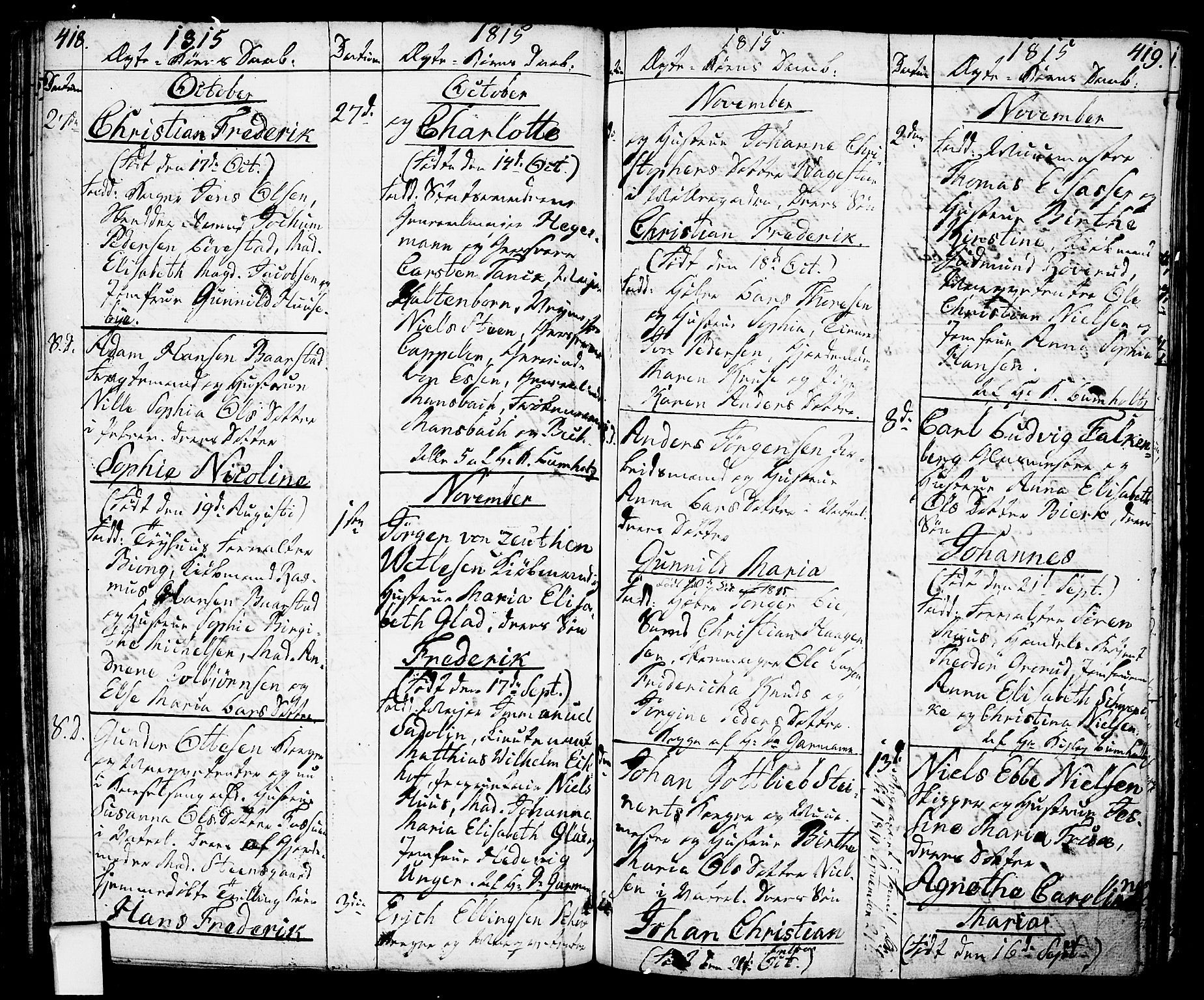 Oslo domkirke Kirkebøker, SAO/A-10752/F/Fa/L0006: Parish register (official) no. 6, 1807-1817, p. 418-419