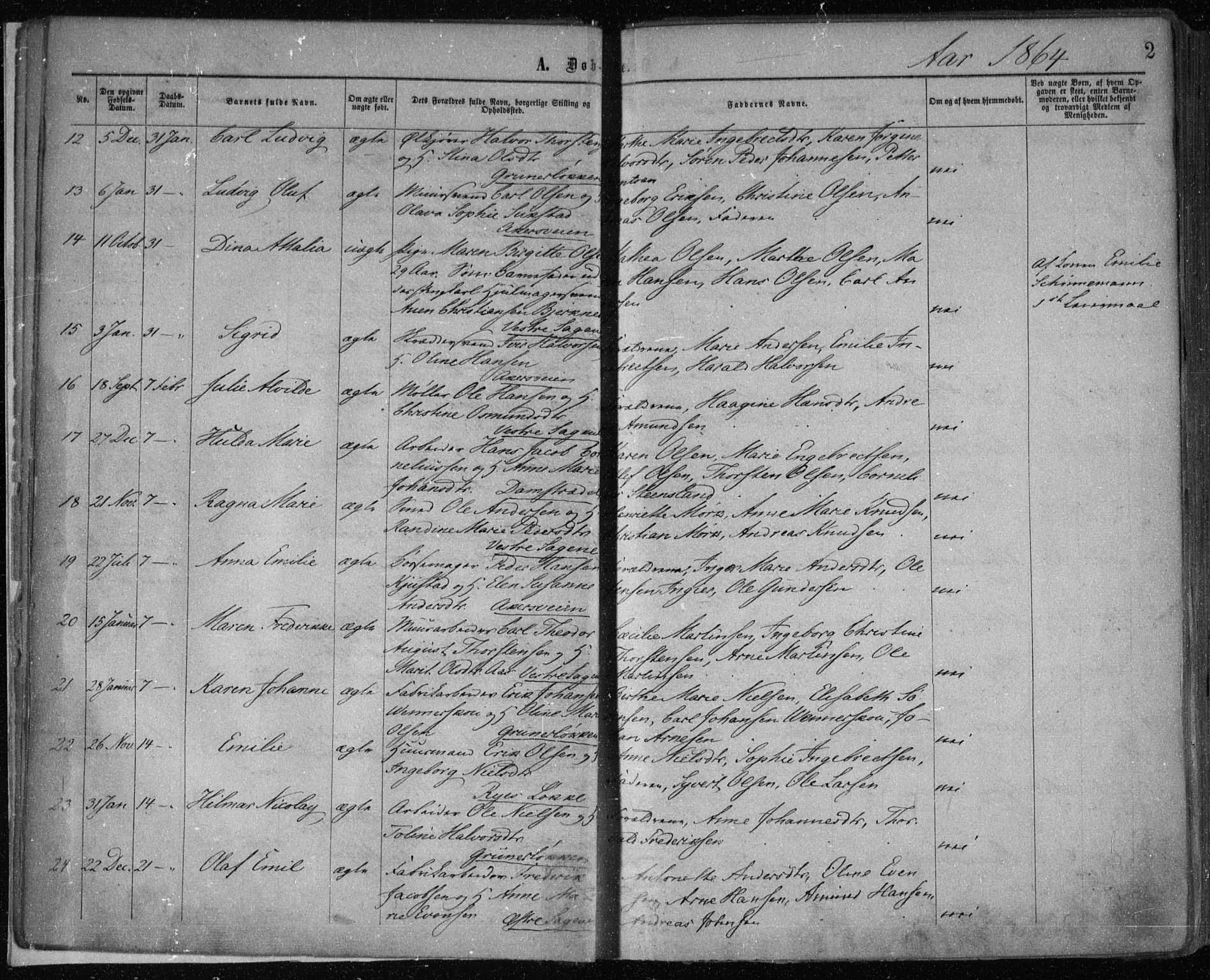 Gamle Aker prestekontor Kirkebøker, SAO/A-10617a/F/L0002: Parish register (official) no. 2, 1864-1872, p. 2