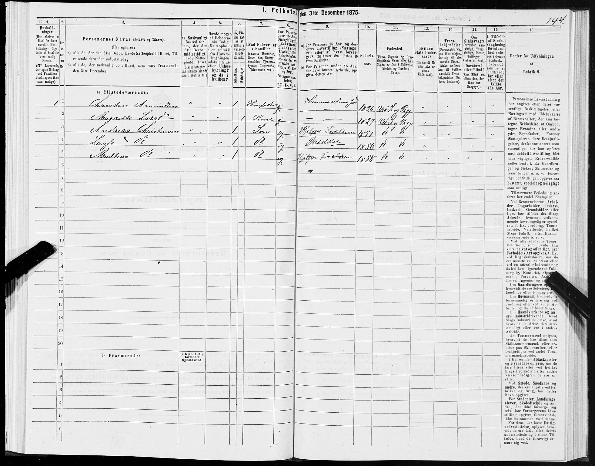 SAT, 1875 census for 1541P Veøy, 1875, p. 1144