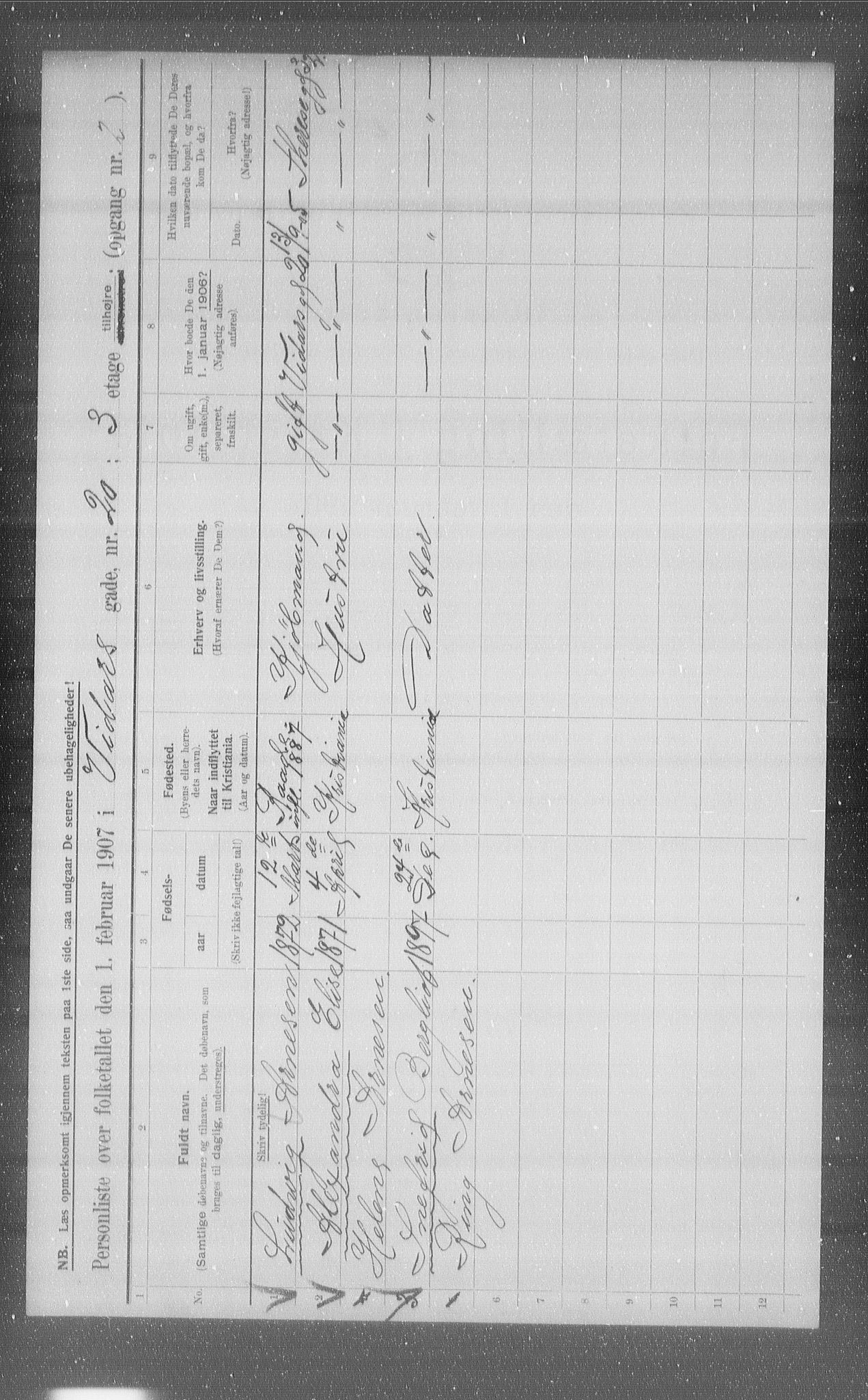 OBA, Municipal Census 1907 for Kristiania, 1907, p. 62917