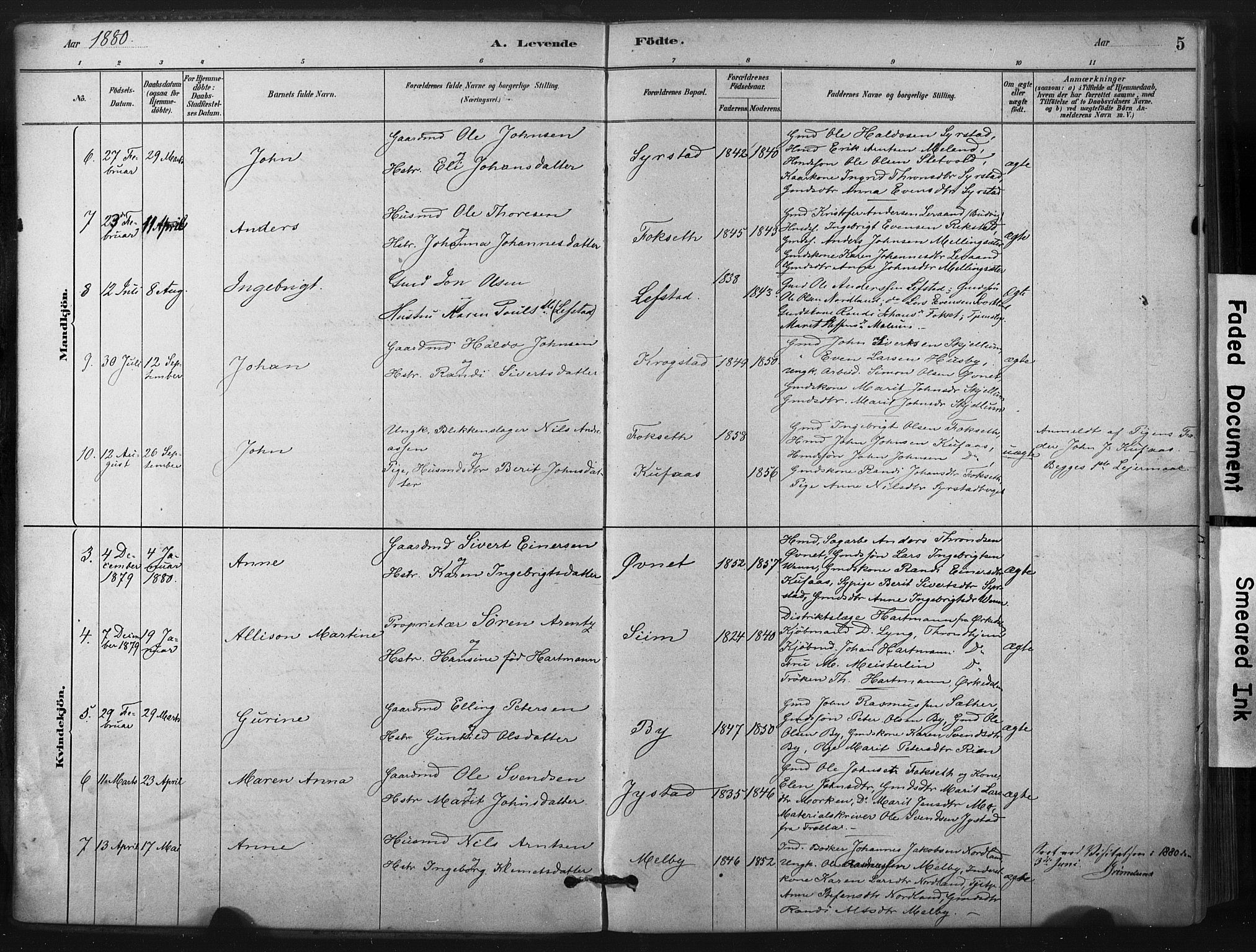 Ministerialprotokoller, klokkerbøker og fødselsregistre - Sør-Trøndelag, SAT/A-1456/667/L0795: Parish register (official) no. 667A03, 1879-1907, p. 5