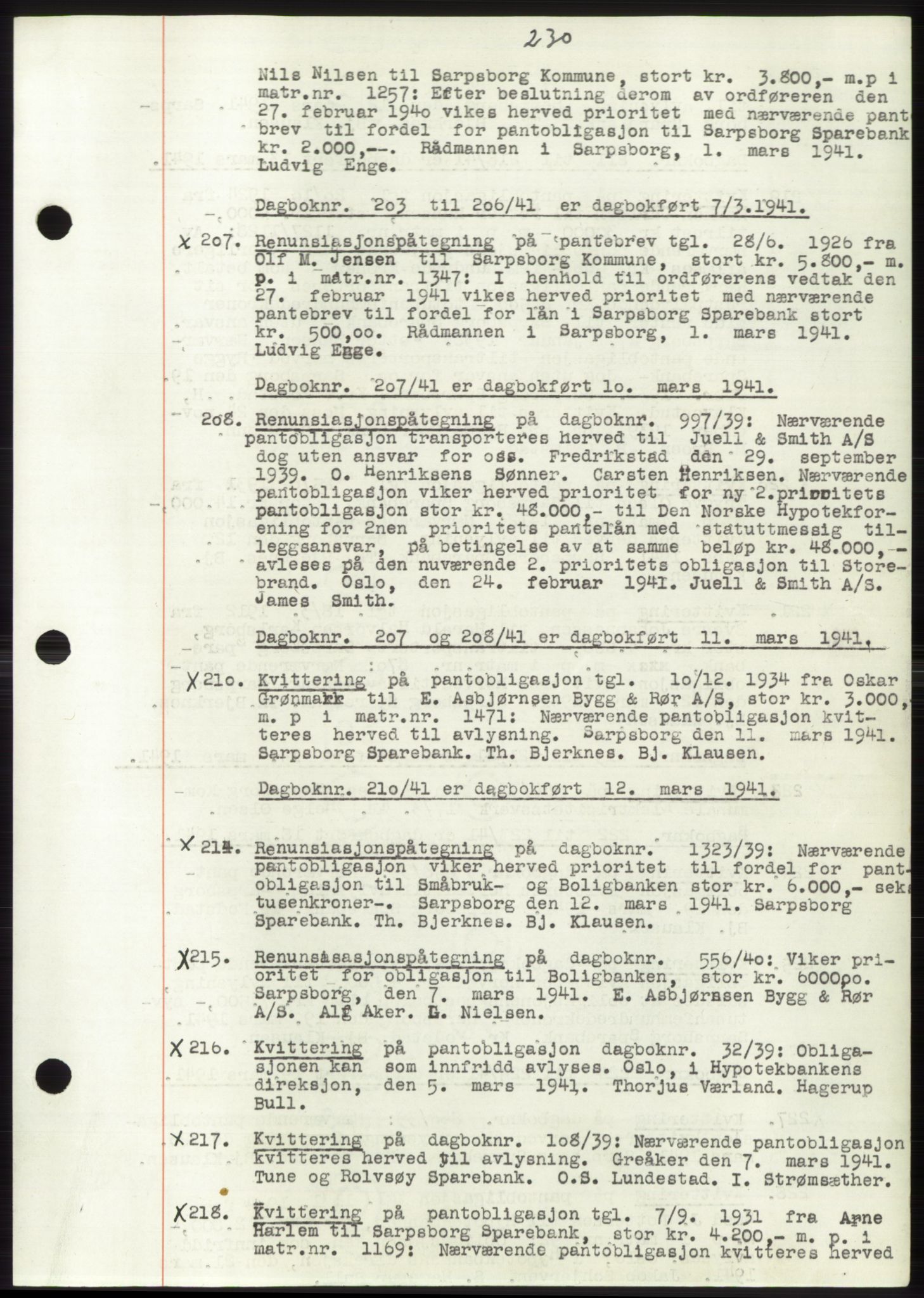 Sarpsborg byfogd, SAO/A-10864/G/Ga/Gae/L0001: Mortgage book no. C1, 1943-1951, Deed date: 07.03.1941