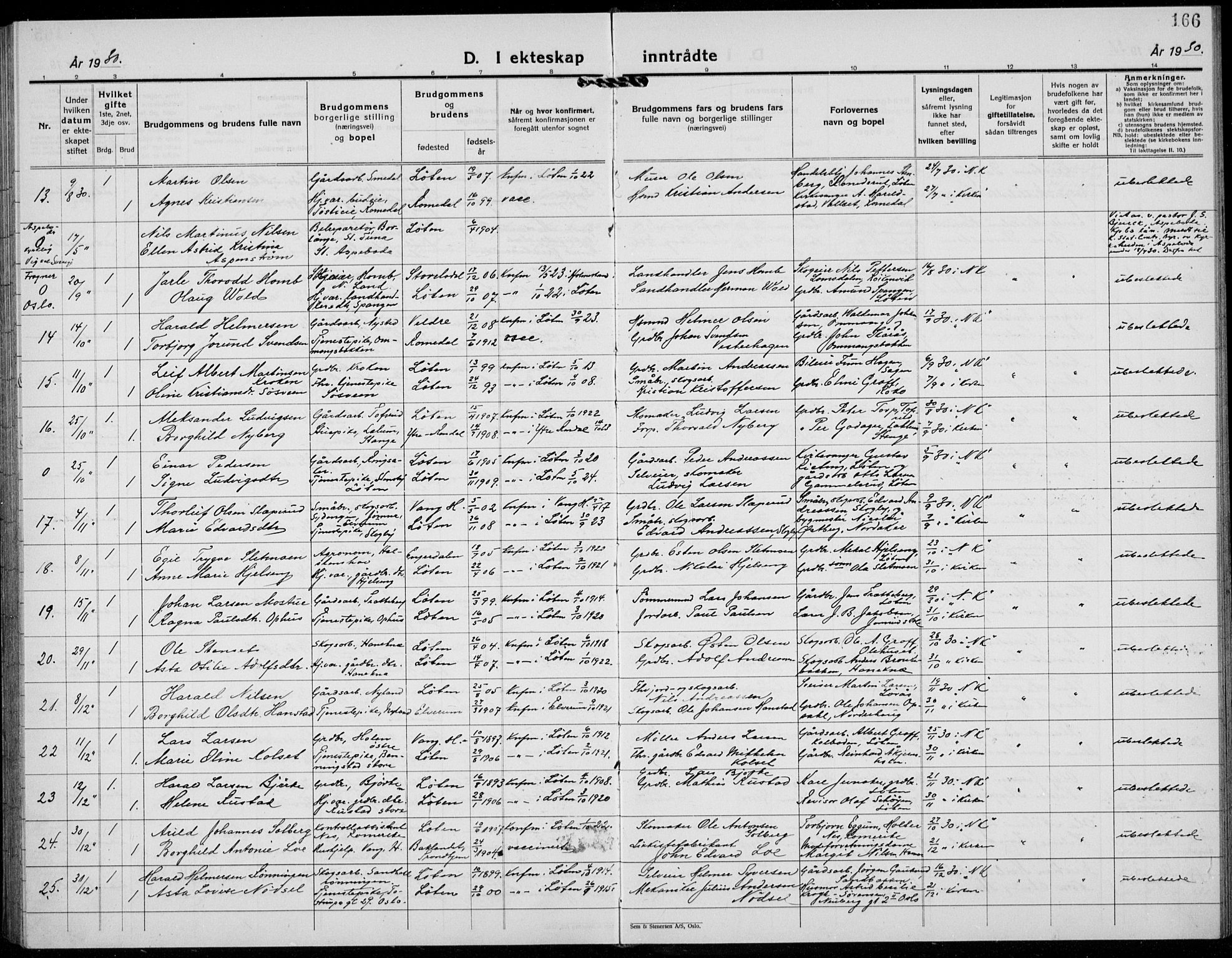 Løten prestekontor, AV/SAH-PREST-022/L/La/L0009: Parish register (copy) no. 9, 1930-1939, p. 166