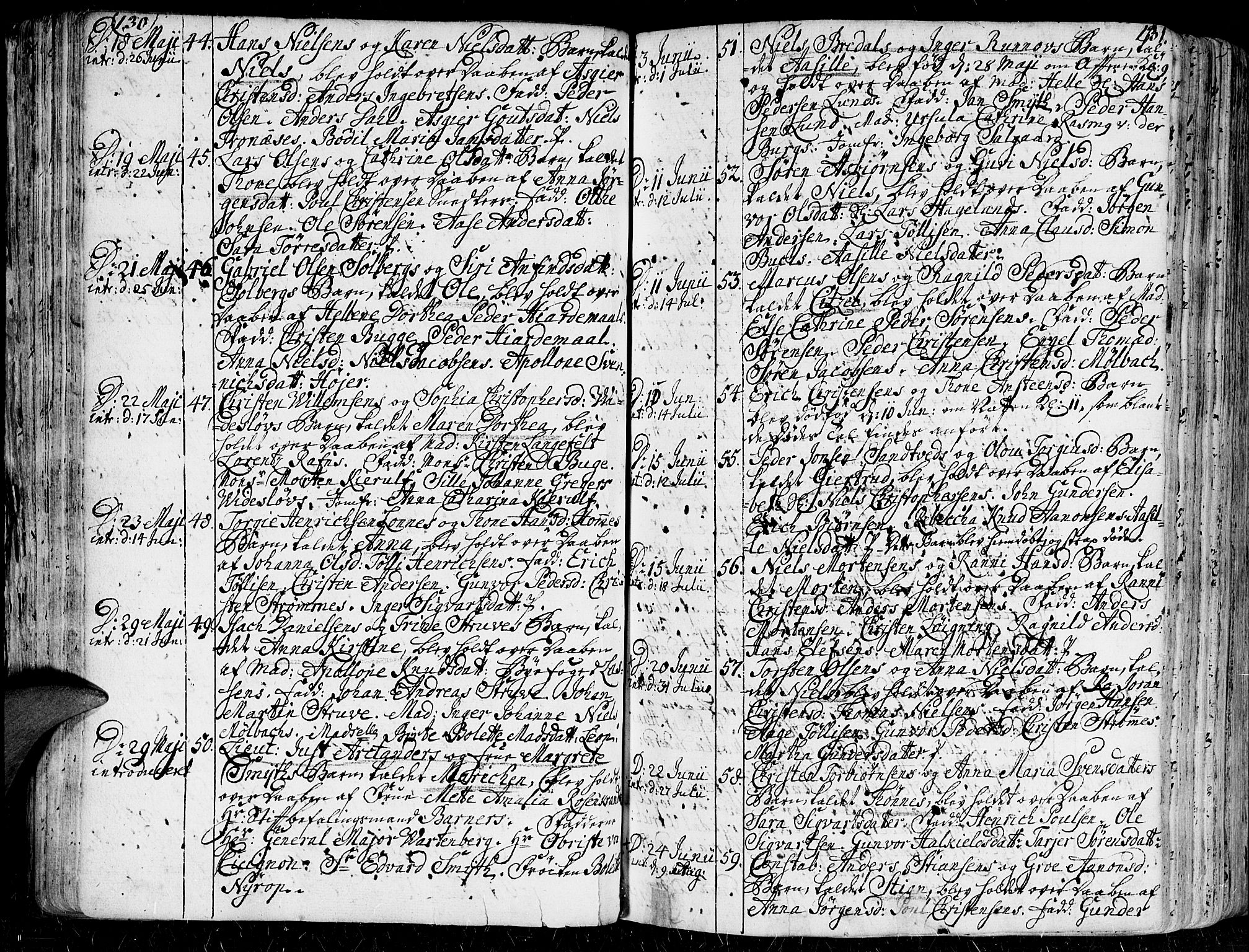 Kristiansand domprosti, AV/SAK-1112-0006/F/Fa/L0001: Parish register (official) no. A 1, 1734-1793, p. 130-131