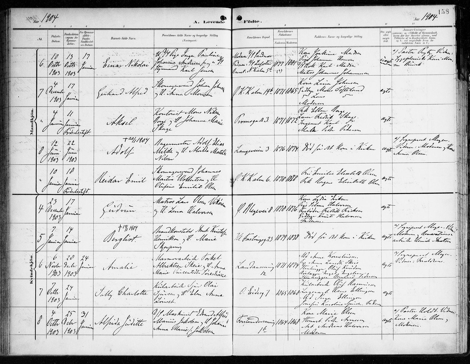 Korskirken sokneprestembete, AV/SAB-A-76101/H/Haa/L0023: Parish register (official) no. B 9, 1899-1908, p. 158