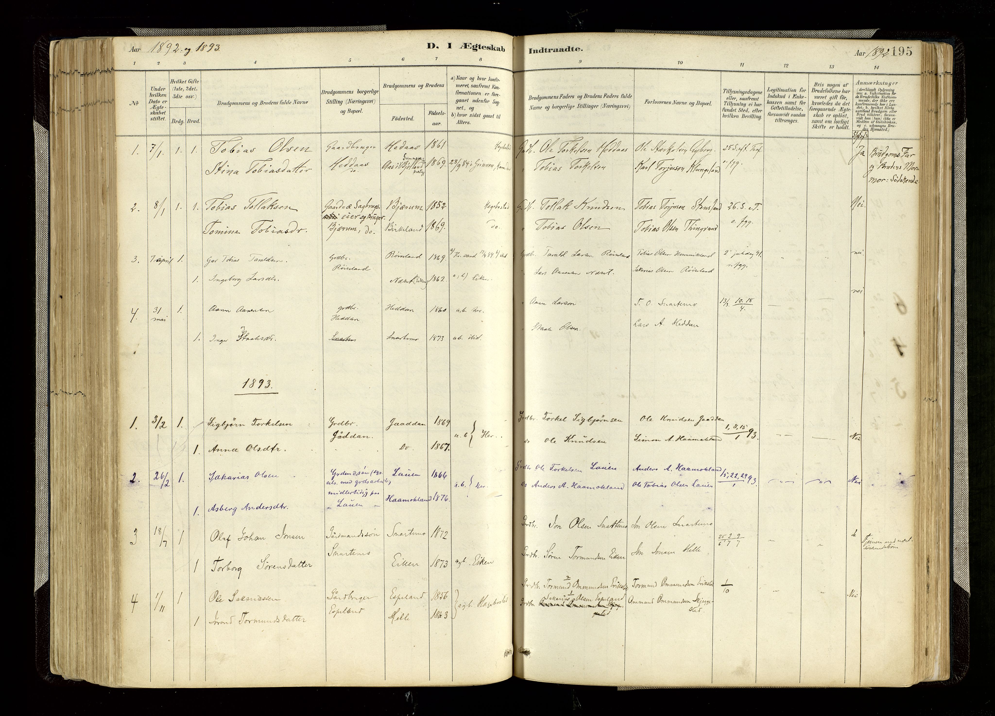 Hægebostad sokneprestkontor, AV/SAK-1111-0024/F/Fa/Faa/L0006: Parish register (official) no. A 6, 1887-1929, p. 195