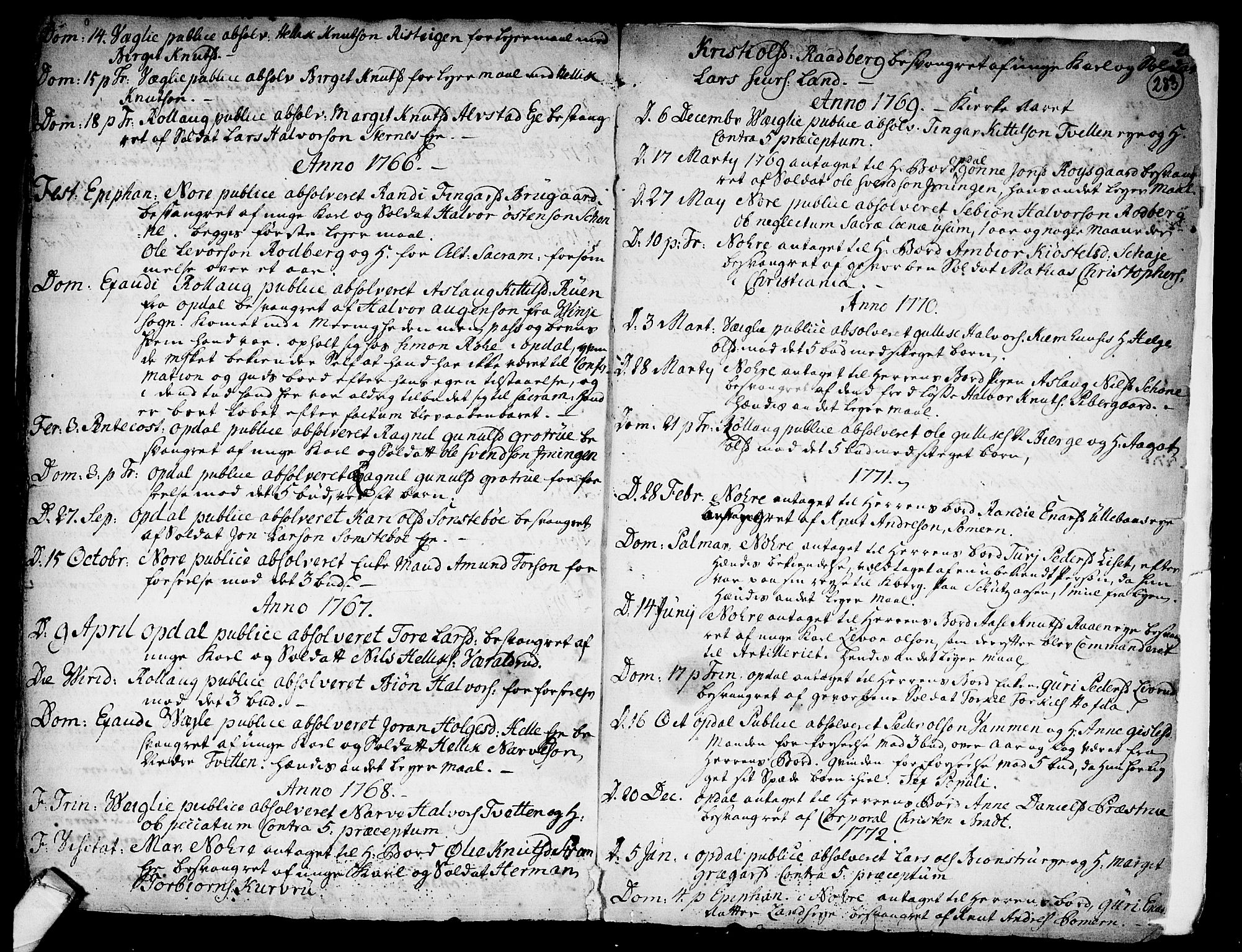 Rollag kirkebøker, SAKO/A-240/F/Fa/L0003: Parish register (official) no. I 3, 1743-1778, p. 283