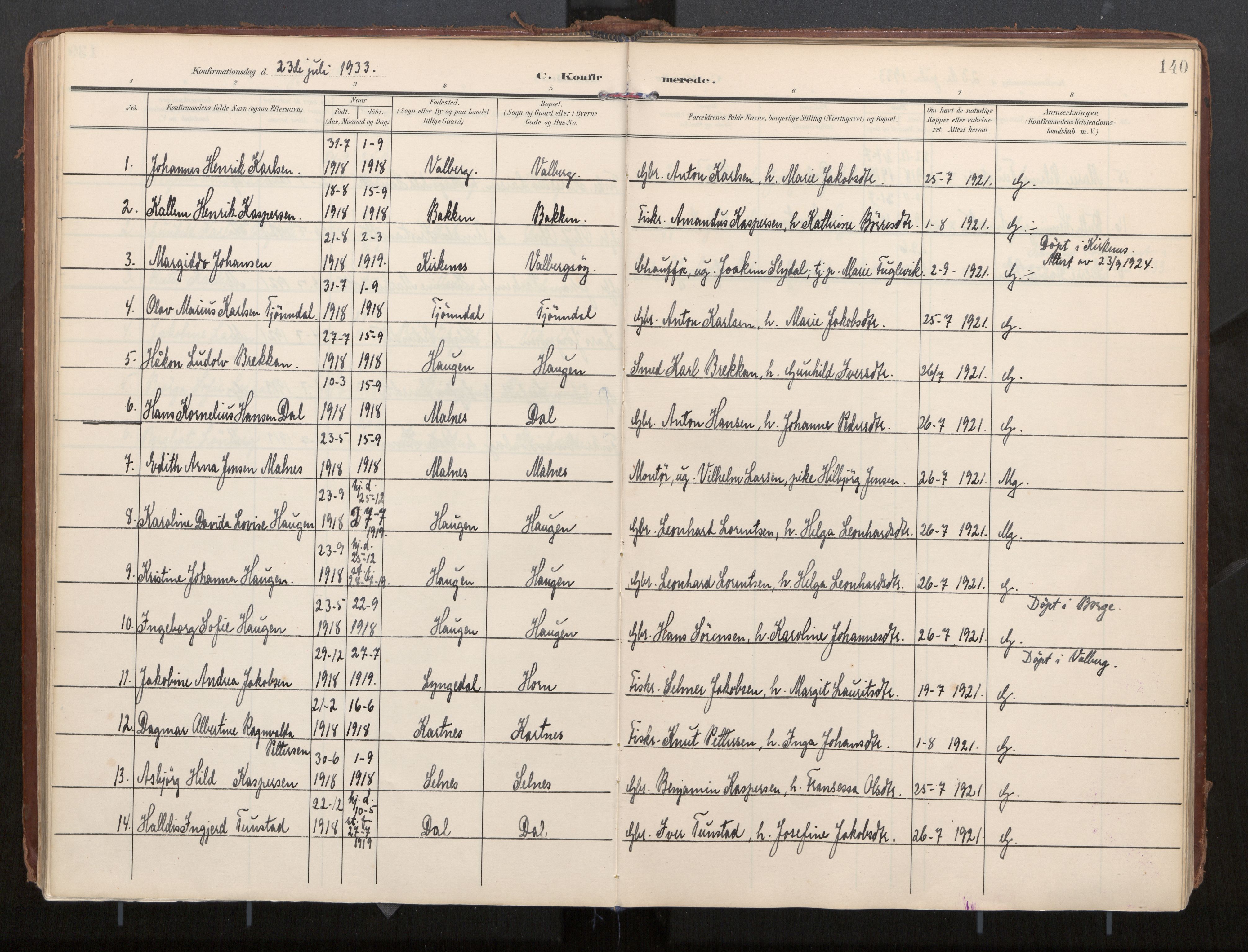 Ministerialprotokoller, klokkerbøker og fødselsregistre - Nordland, SAT/A-1459/884/L1194: Parish register (official) no. 884A02, 1906-1937, p. 140