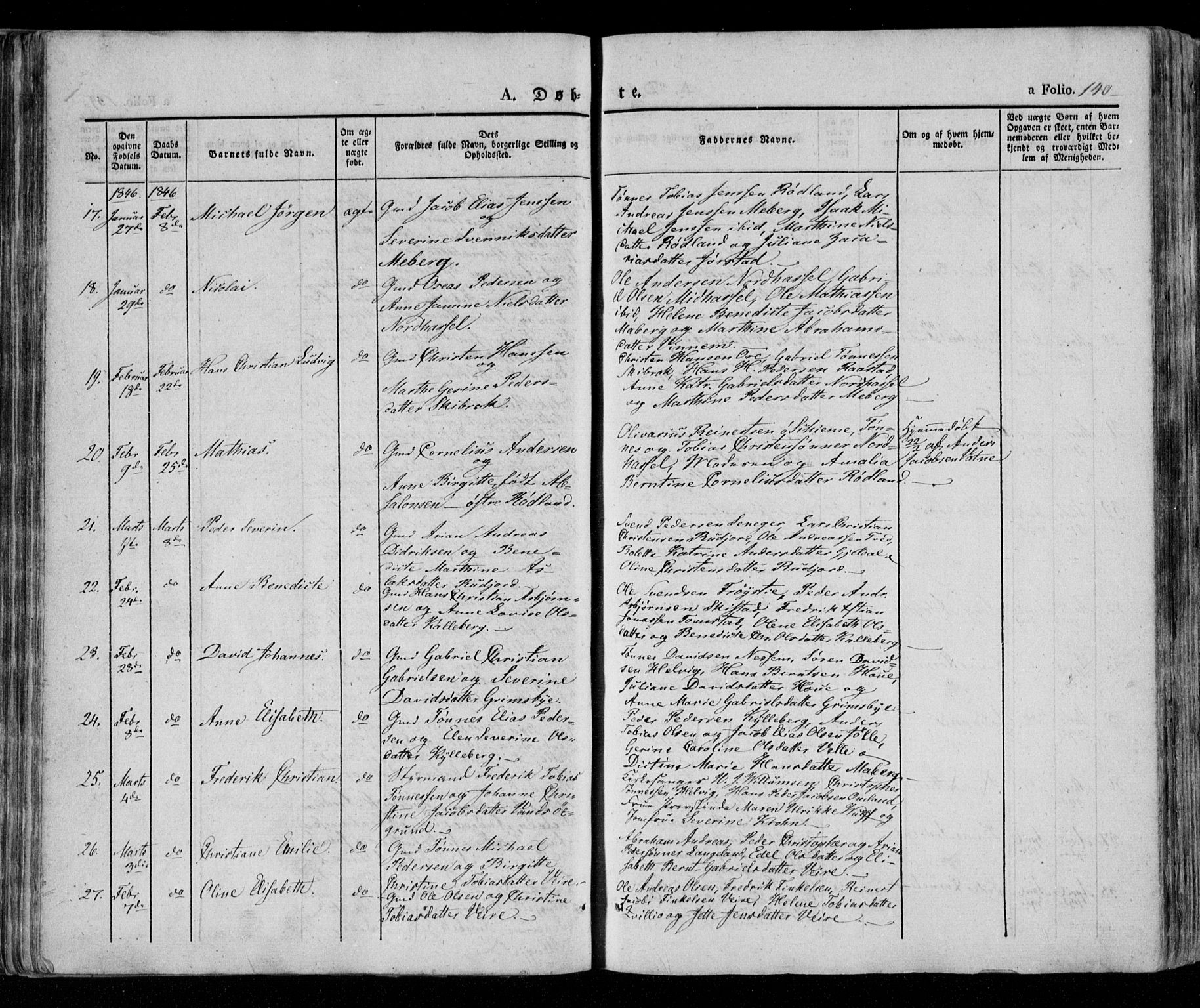 Lista sokneprestkontor, AV/SAK-1111-0027/F/Fa/L0009: Parish register (official) no. A 9, 1835-1846, p. 140