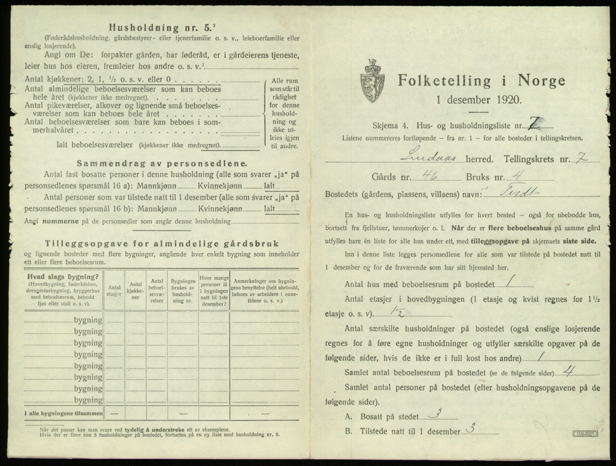 SAB, 1920 census for Lindås, 1920, p. 481