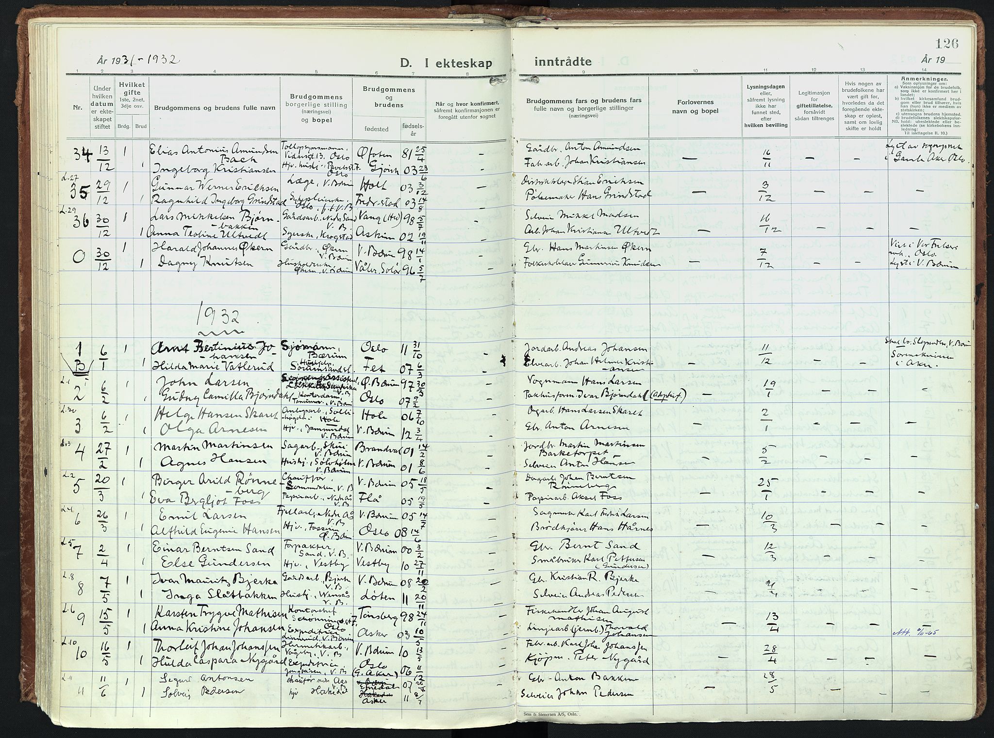 Vestre Bærum prestekontor Kirkebøker, AV/SAO-A-10209a/F/Fa/L0006: Parish register (official) no. 6, 1931-1947, p. 126