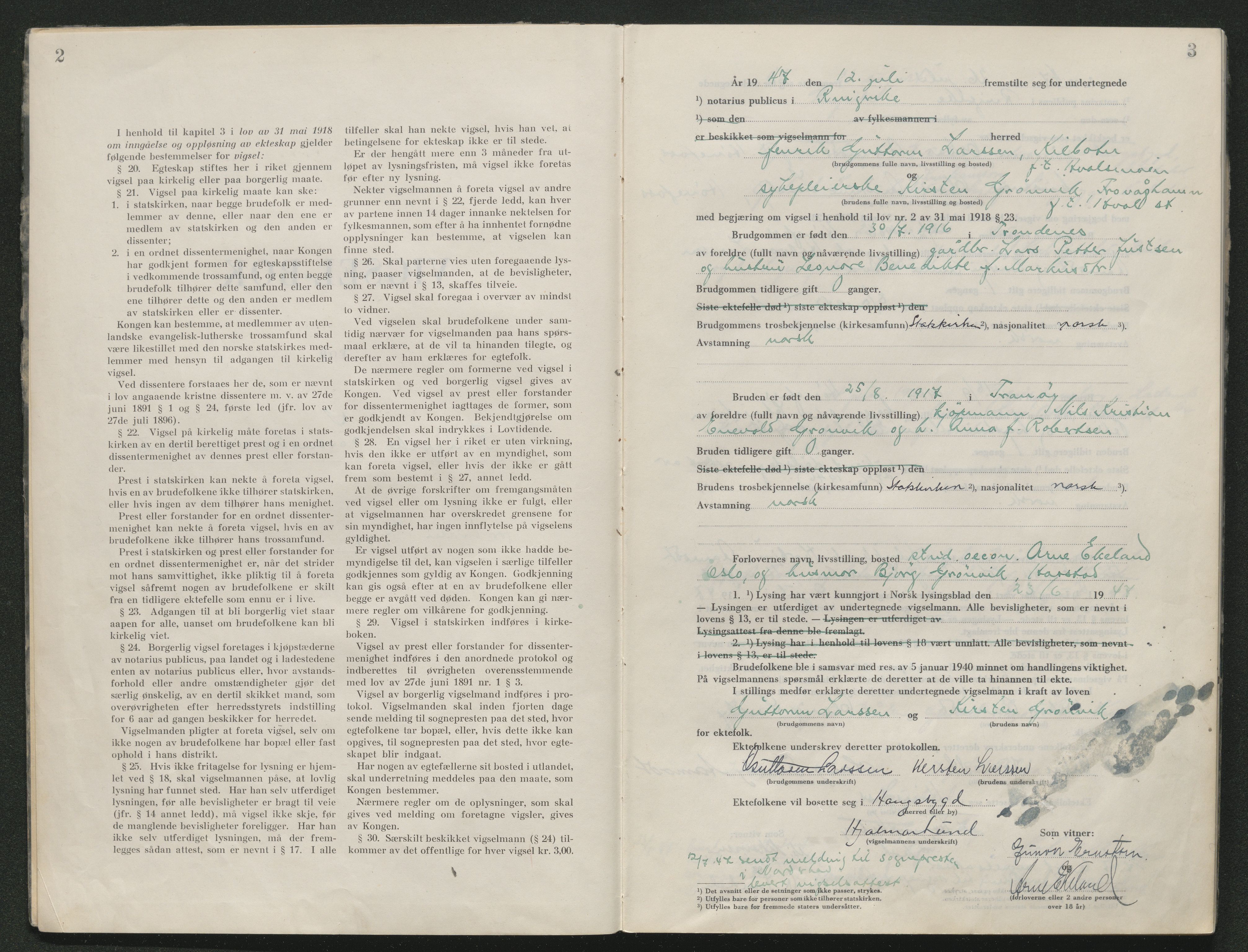 Ringerike sorenskriveri, SAKO/A-105/L/Lc/L0005: Vigselsbok, 1947-1956, p. 2-3