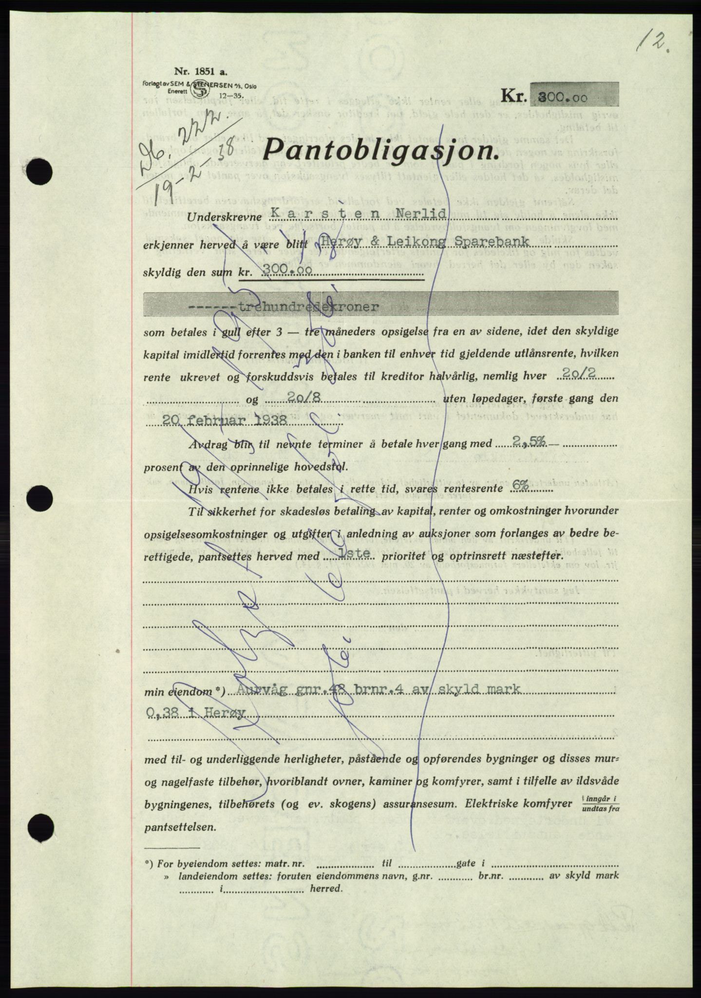 Søre Sunnmøre sorenskriveri, AV/SAT-A-4122/1/2/2C/L0065: Mortgage book no. 59, 1938-1938, Diary no: : 222/1938