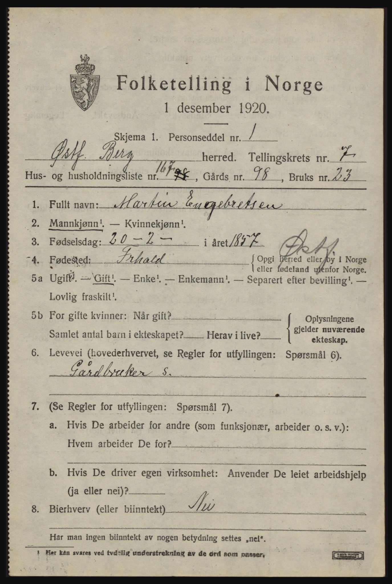 SAO, 1920 census for Berg, 1920, p. 14009