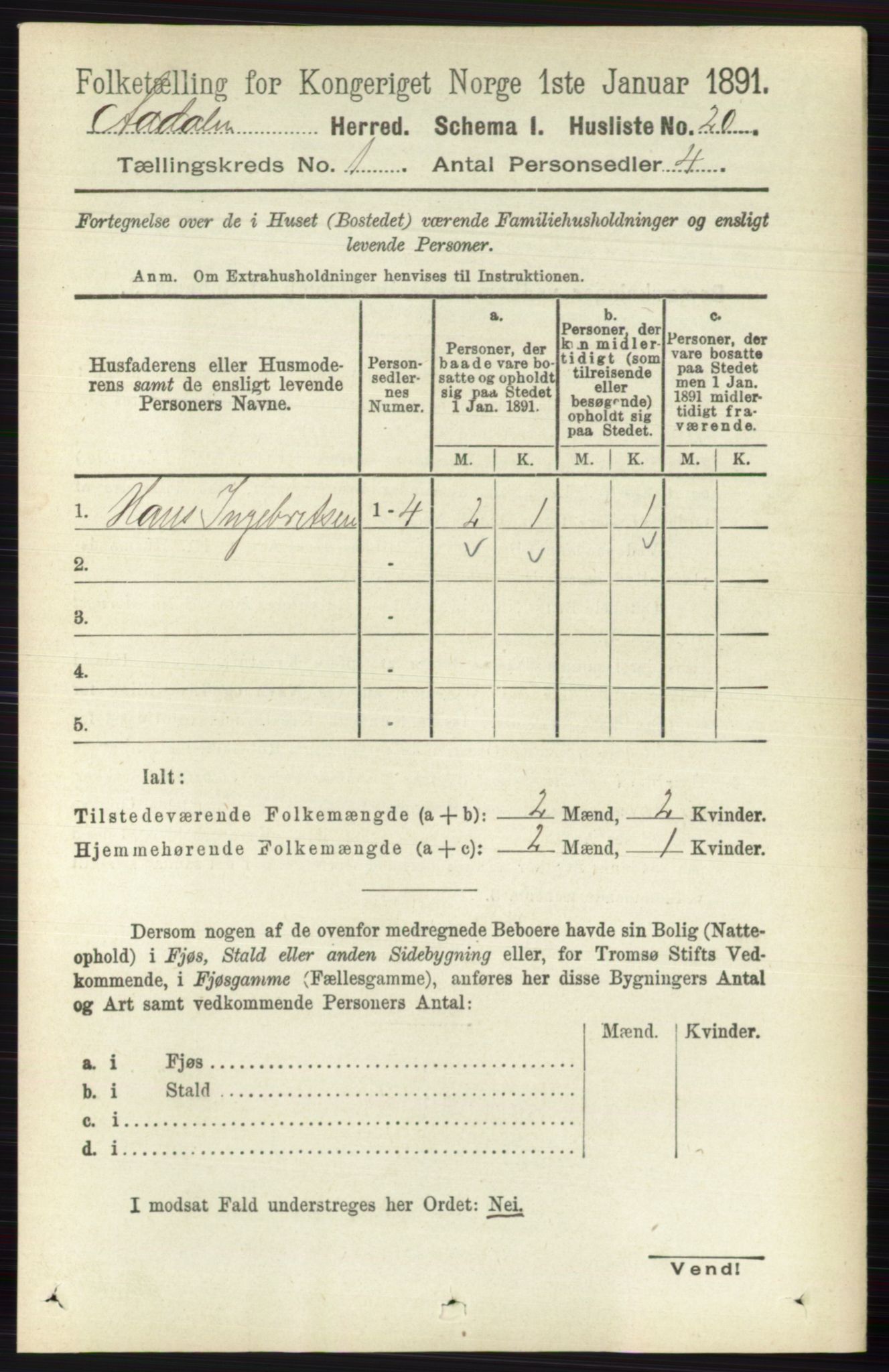 RA, 1891 census for 0614 Ådal, 1891, p. 44