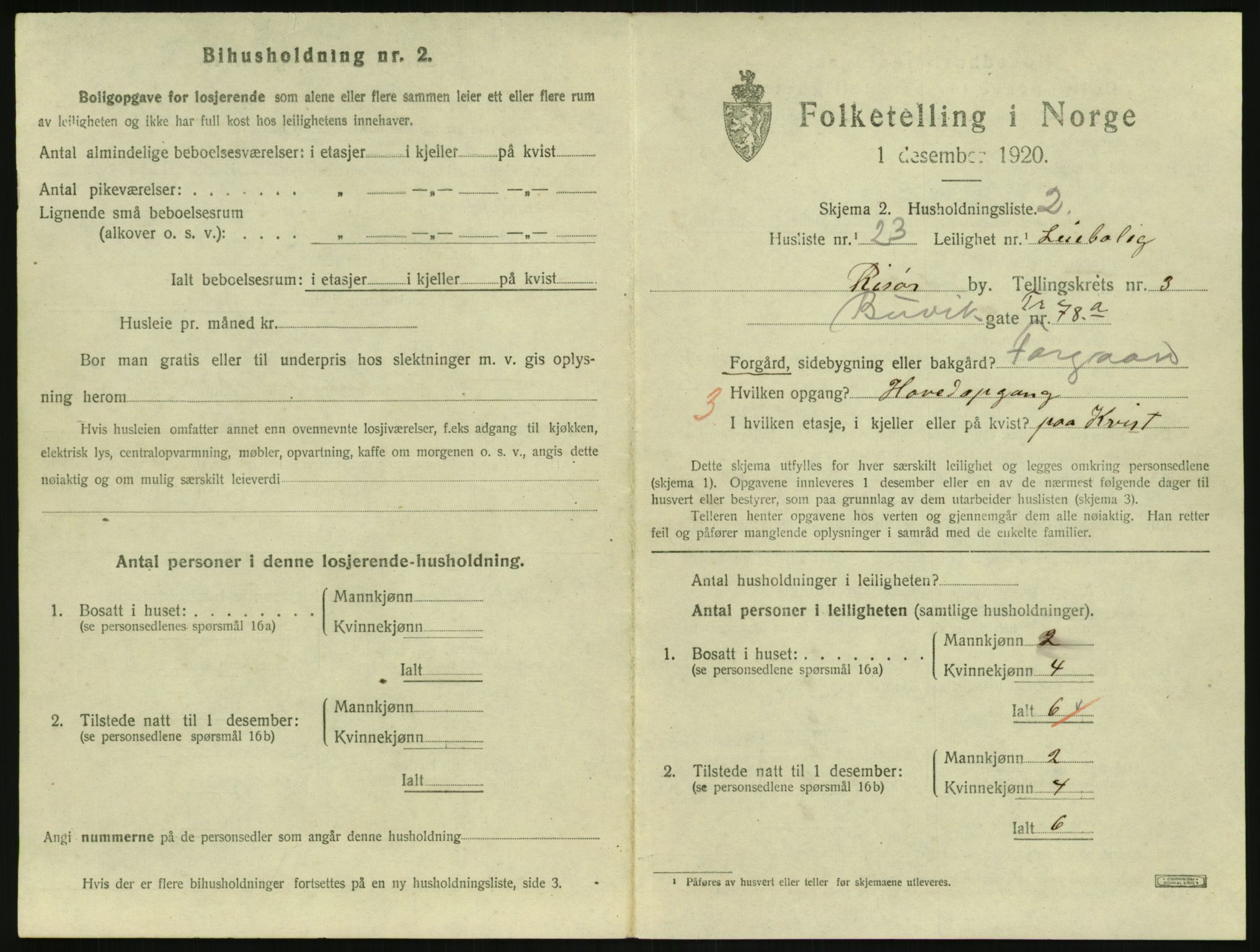 SAK, 1920 census for Risør, 1920, p. 2591